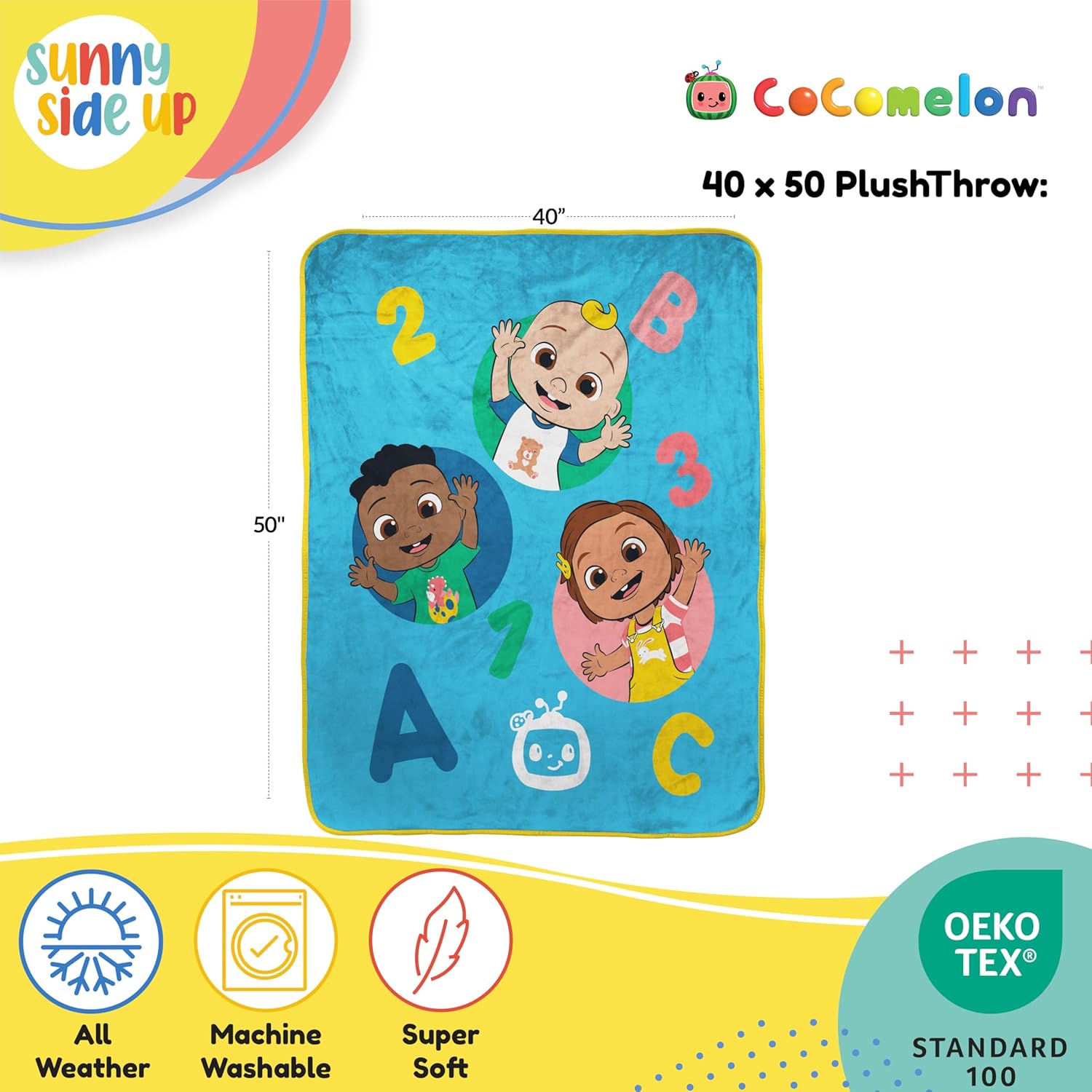 Sunny Side Up CoComelon Plush Travel Throw Blanket - Measures 40 x 50 Inches - Super Soft & Cozy Travel Accessories