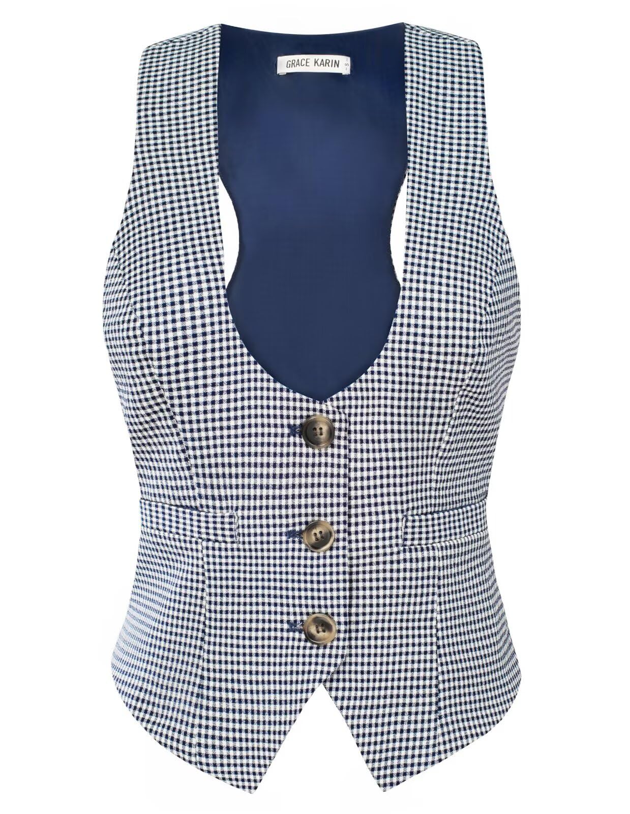 GRACE KARIN Women's Suit Vest Top, Dressy Casual Sleeveless Button Waistcoat, Fromal Steampunk Blazer for Work Office