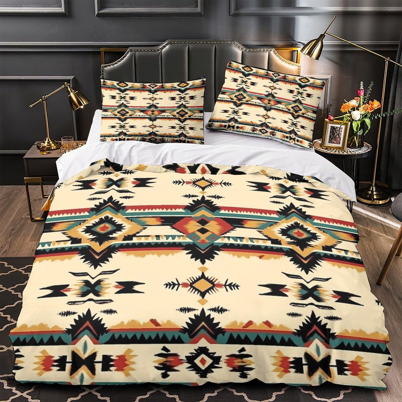 Housse de couette motif tribal géométrique ethnique 3D doux 135x200cm