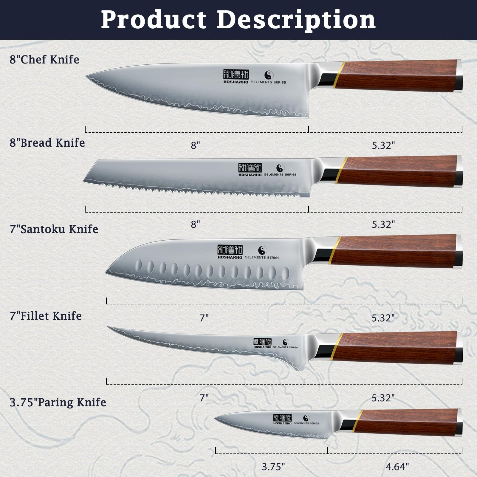 HOSHANHO 5-Piece Knife Set - Razor Sharp Kitchen Knives -3 HOSHANHO 5-Piece Knife Set - Razor Sharp Kitchen Knives -3