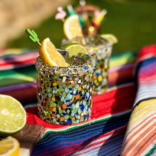Miniatura 3 de Crotana Glassware - Juego de 6 vasos de 10 onzas de estilo mexicano Lowball, juego de 6 piezas, cristalería estilo mexicano, confeti rock,