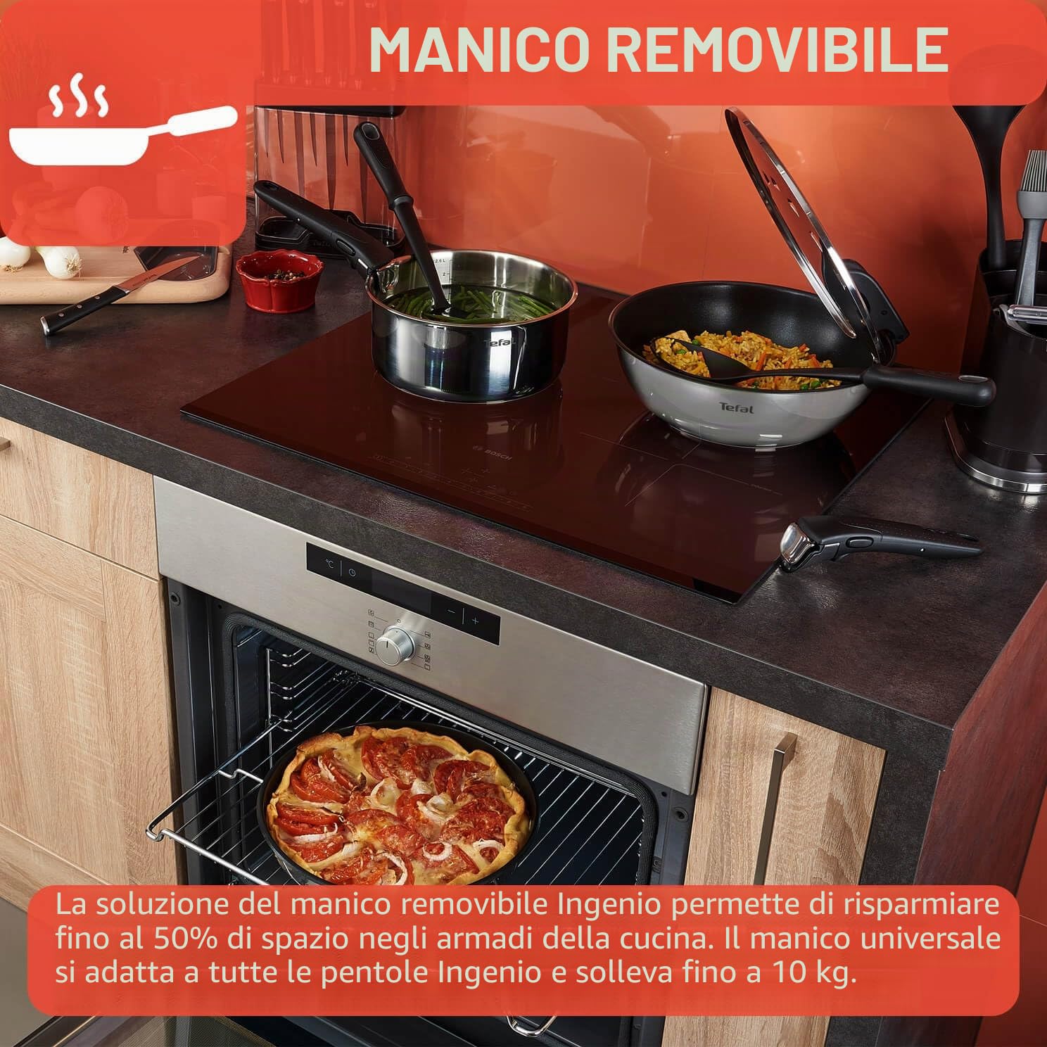 Tefal Ingenio - Set di pentole 20 padelle 2 maniglie rimovibili, induzione, rivestimento antiaderente, impilabile, compatibile con lavastoviglie, Emotion L897SK04