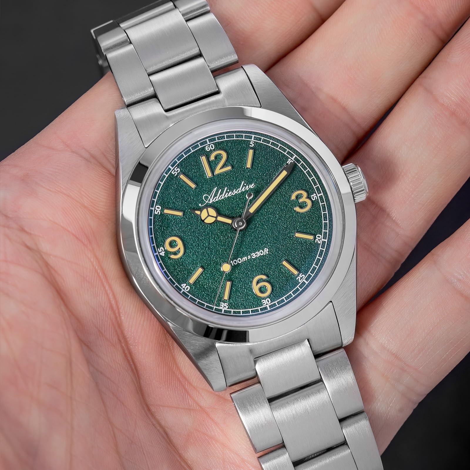 ADDIESDIVE Luxus Herren Quarzuhr Japan VH31 Quarzwerk 100m wasserdichte Edelstahl Armbanduhr BGW9 Super Luminous Bubble Spiegelglas 36mm Herren Analog Uhr AD2518