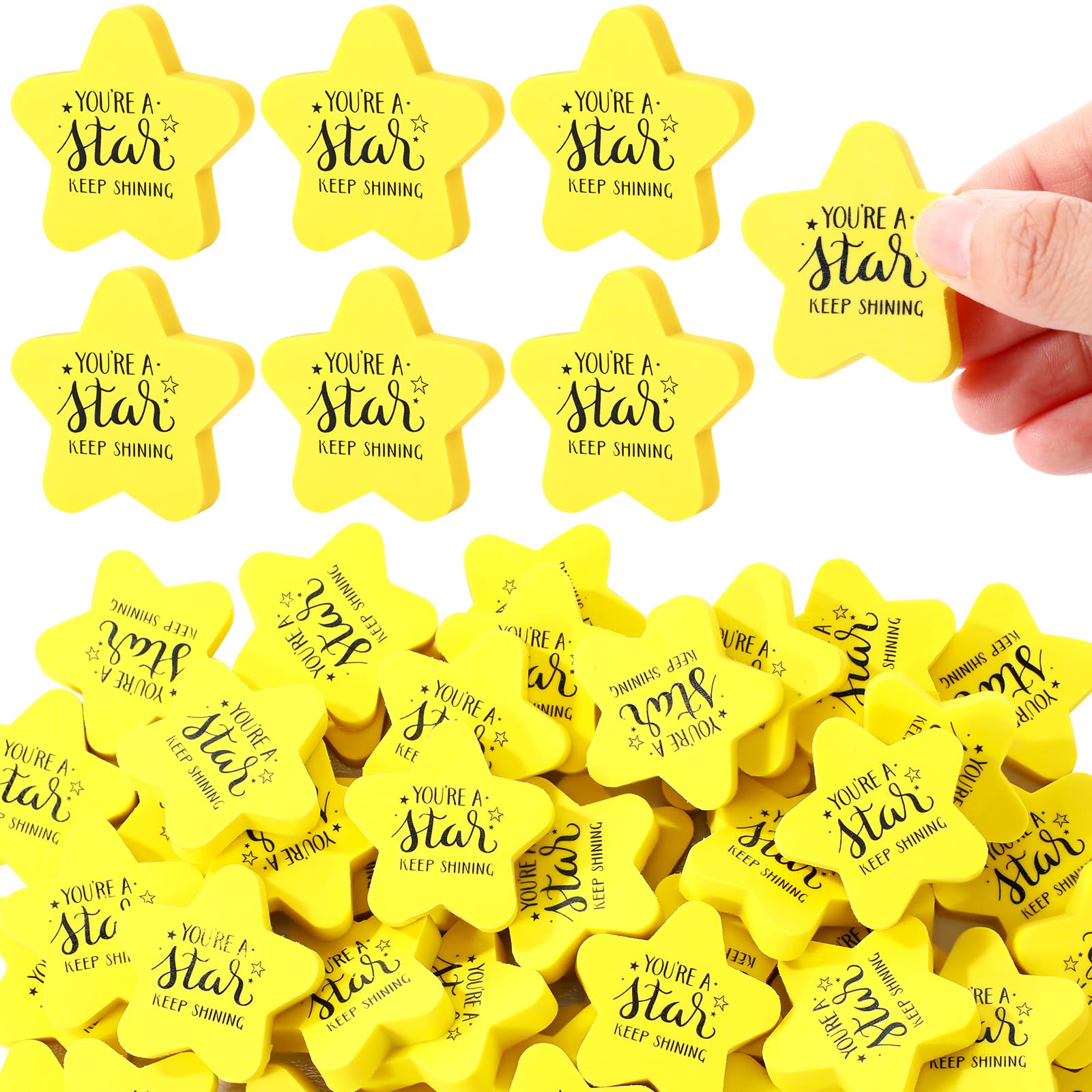 Spakon 50 Sets Valentines Day Inspirational Star Erasers for Kids 1.57" Cute Star Shaped Erasers Bulk Fun Motivational Gifts for Students Classroom