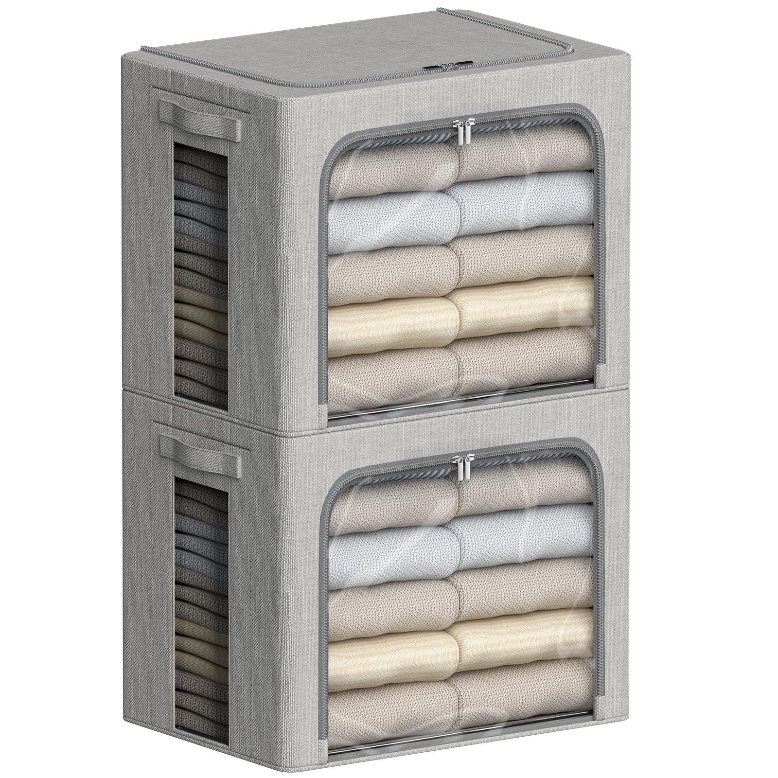 FHSQX 2Pack Clothes Storage Bins, Light Gray, 15.7x11.8x9.8 Inch