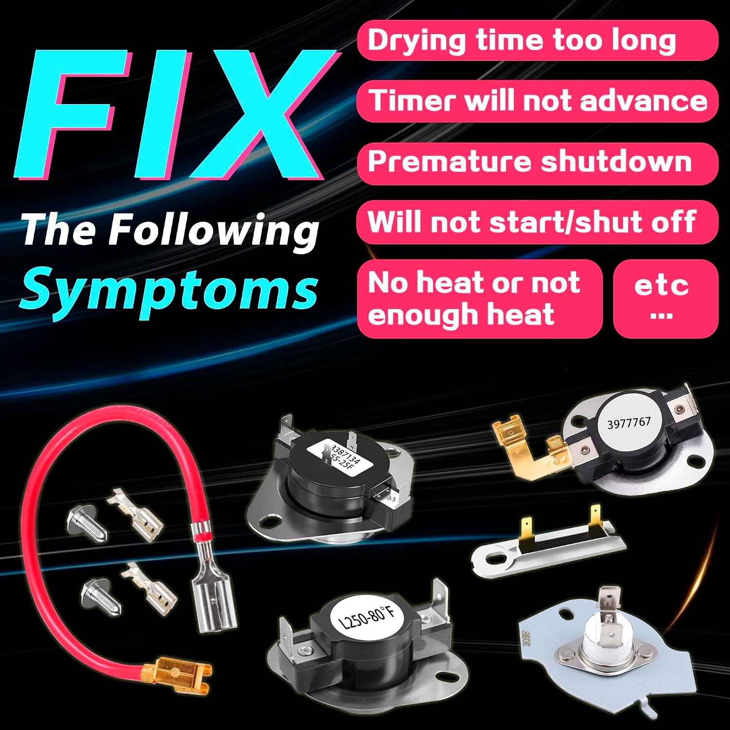 Upgraded 279816 & 3977767 & 3392519 & 3387134 Dryer Thermal Cut-off Kit - Replaces 2651 279816VP WP3387134 3399693 WP3977767 WP3392519 80005, Fit for Whirl-pool Ken-more May-tag Dryer
