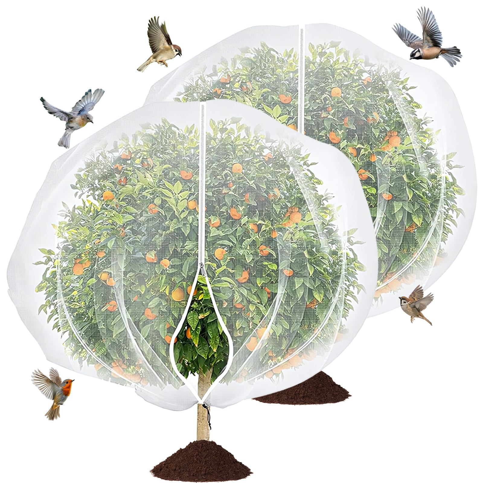 2 Stück Groß Pflanzenschutznetz mit Reißverschluss und Kordelzug, Wiederverwendbares Vogelschutznetz Engmaschig, Insektenschutznetz für Obstgarten, Terrasse, Bauernhof und Garten
