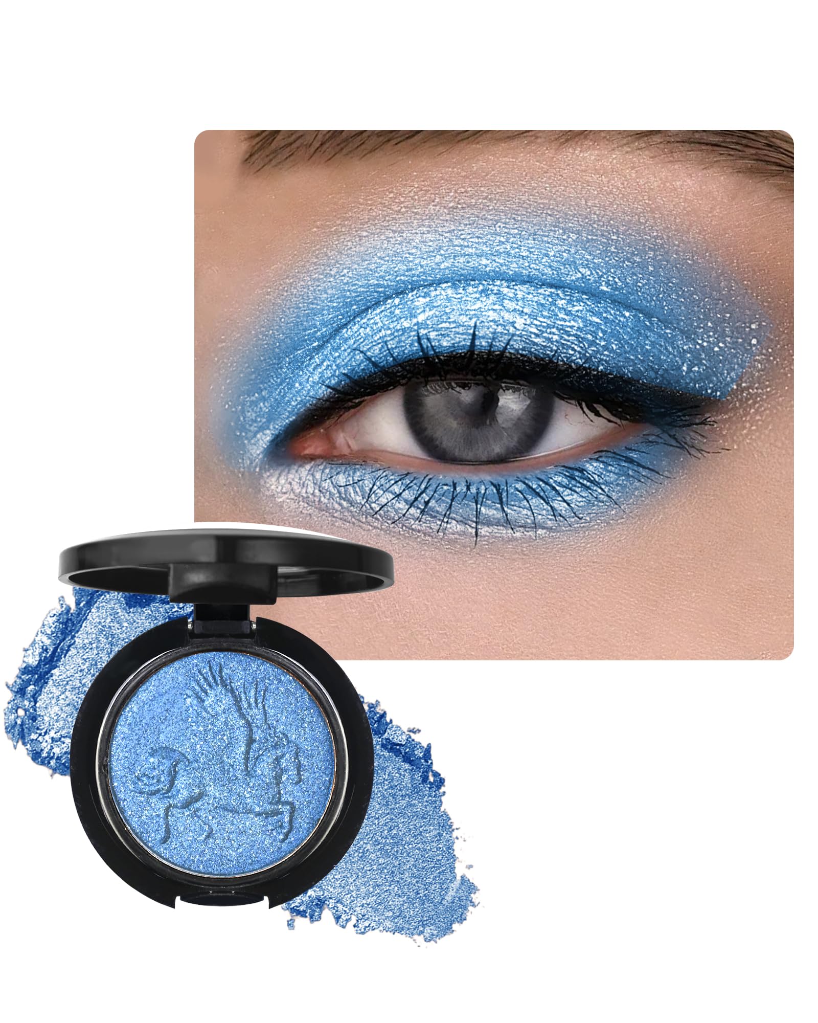 Glitter Eyeshadow Palette, Blue Holographic Metallic Iridescent Eye Shadow 07 Blue Fairy