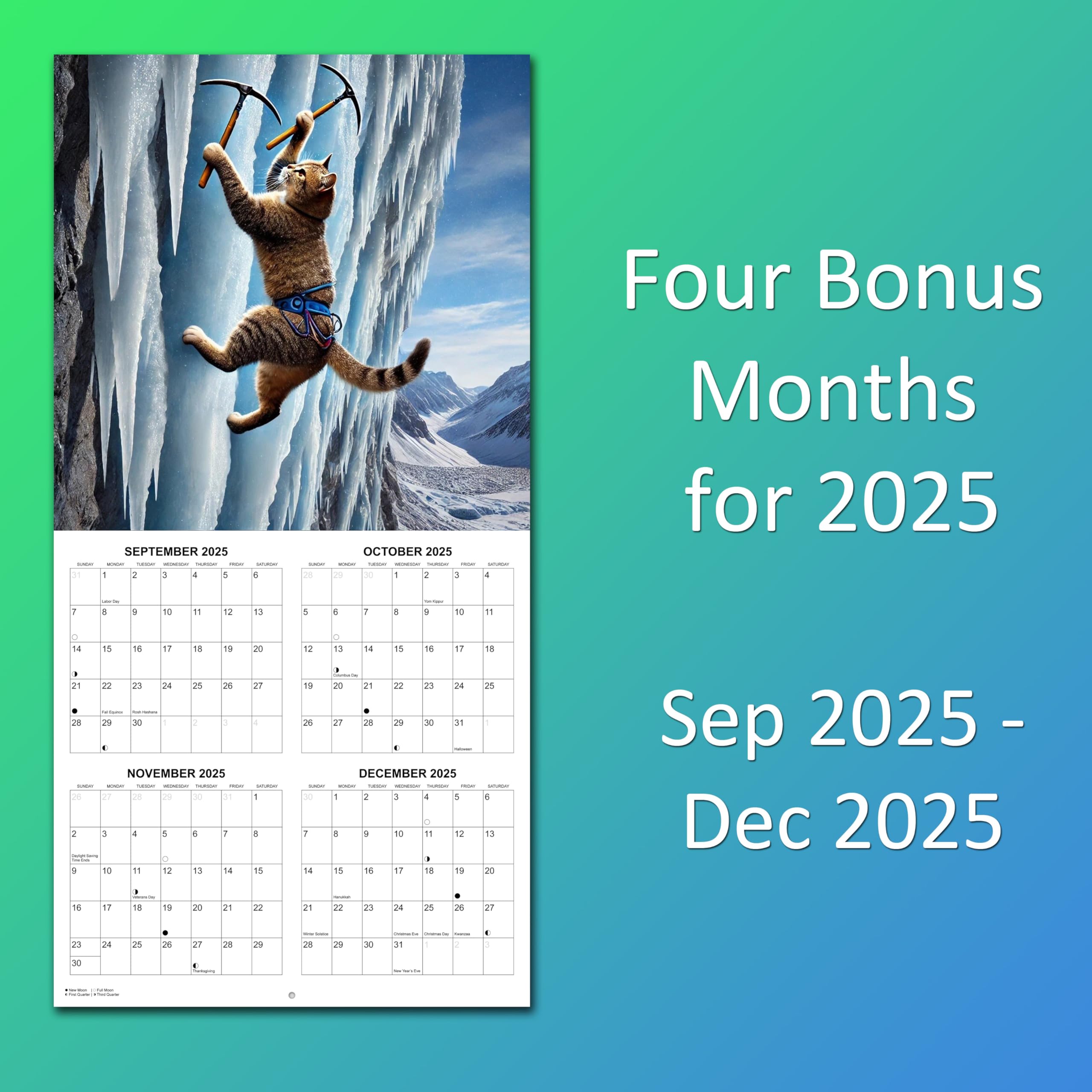 2026 Extreme Sports Cats Monthly Wall Calendar - Funny Gag Gift - Image 3