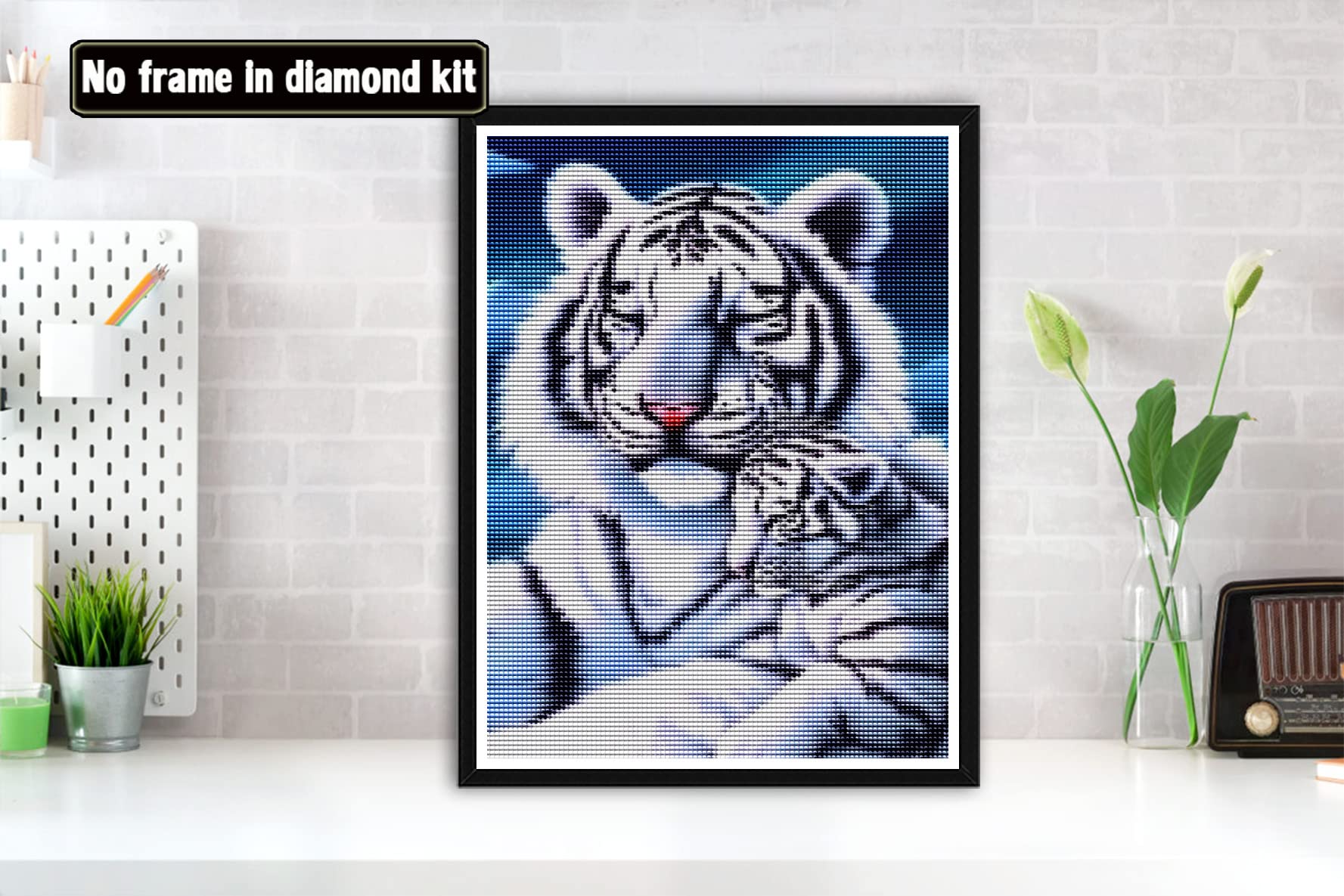 Bimkole 5D DIY Diamond Painting Kits Tigre Blanc, Animaux à Fleurs