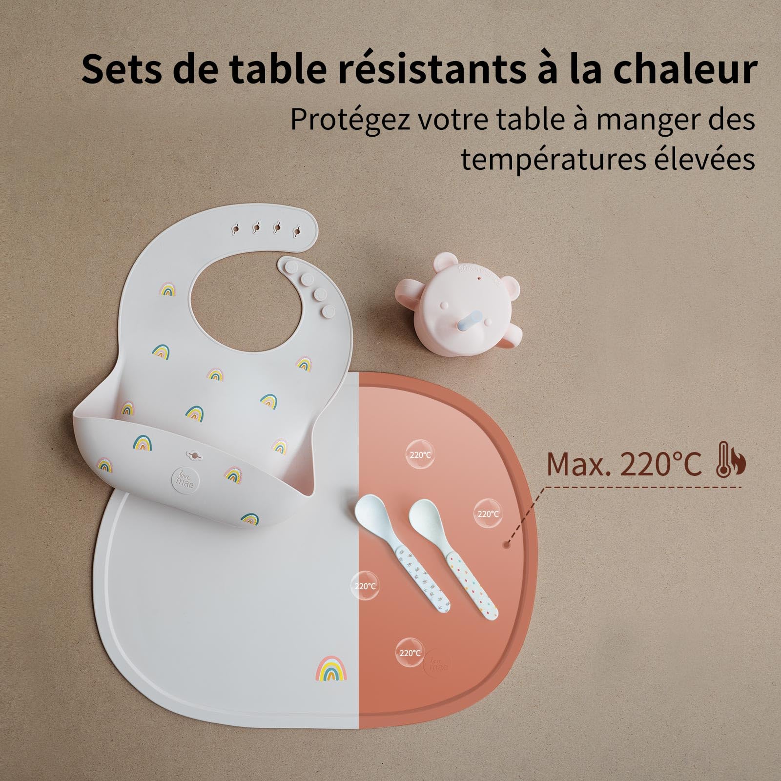 Mantel Individual de Silicona Impermeable 41×33CM Antideslizante y Resistente a Las Manchas sin BPA para Niños y Bebés Serie Lovemae (Arcoíris)