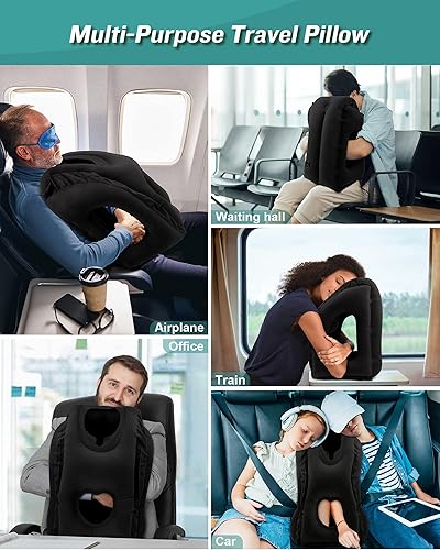 Miniatura 2 de JefDiee Almohada inflable de viaje y almohada inflable para descanso de pies, artículos esenciales de viaje para adultos, ideal para avión, oficina,