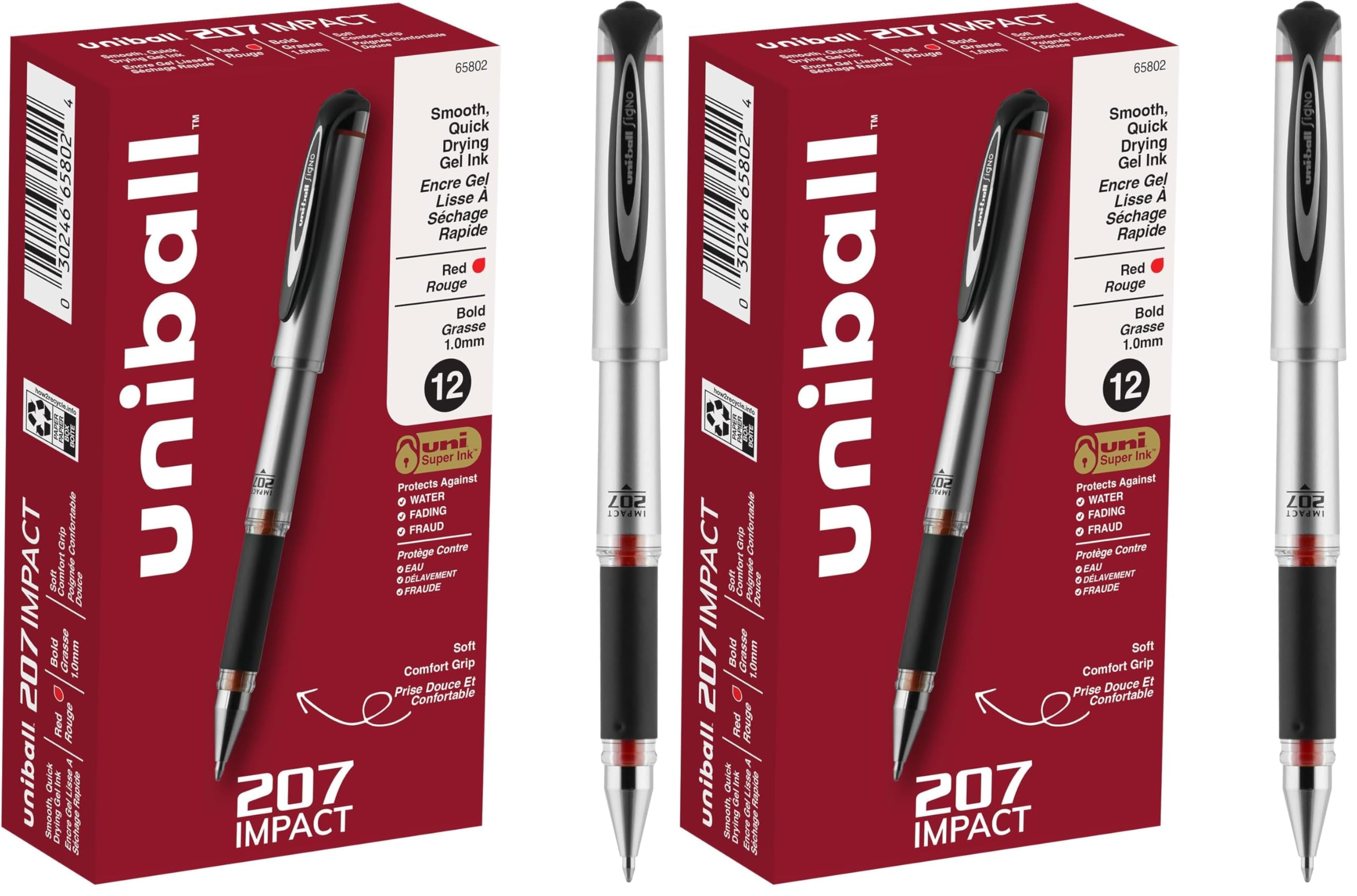 Uni-Ball Signo 207 Impact Gel Pen, 12 Red Pens, 1.0mm Bold Point, Smooth Writing (Pack of 2)