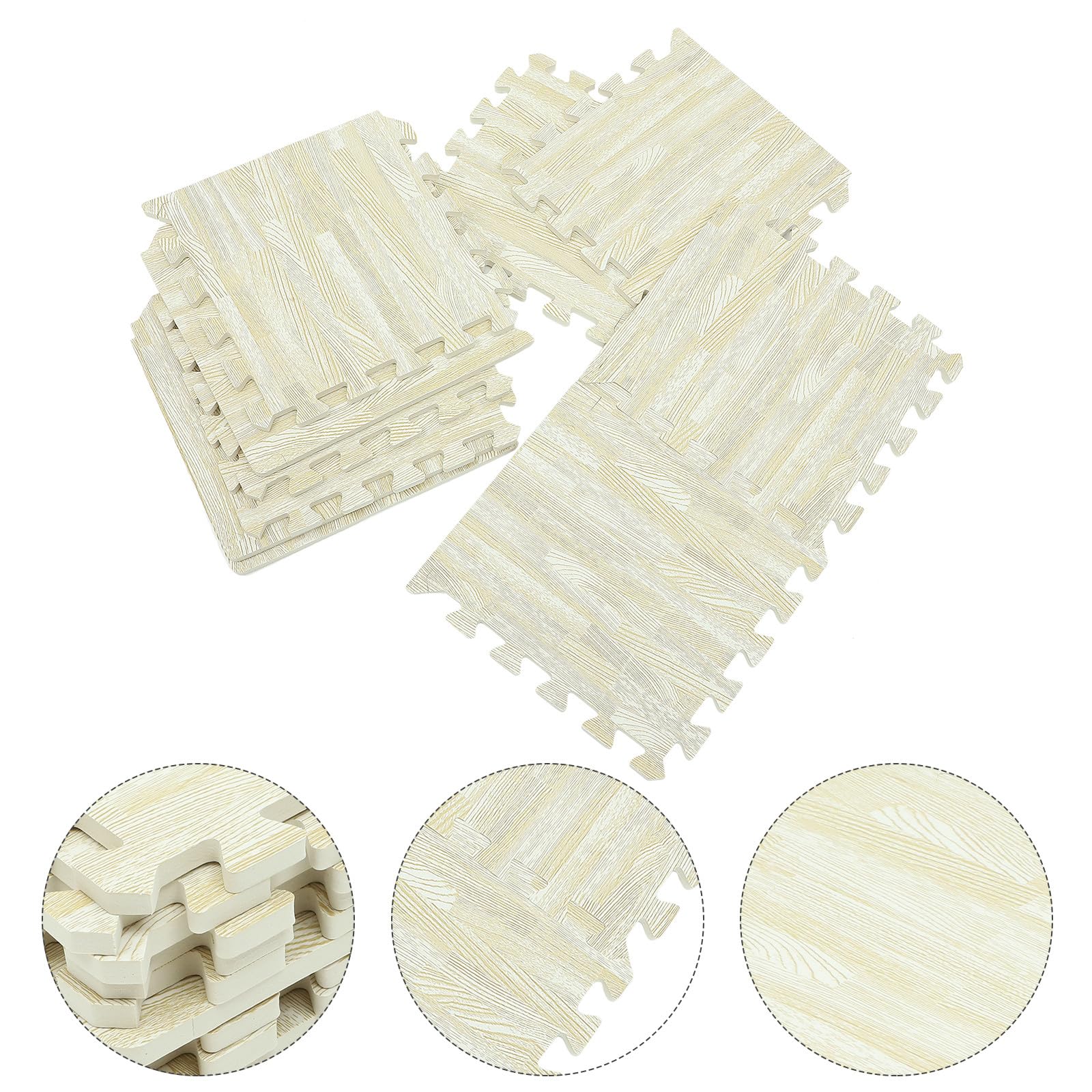 Kinder Krabbelmatte Puzzle aus Eva 10 Stück 30x30 Cm | Holzoptik in Beige, 1cm Dicke Steckelemente, für Liegen und Spielen im Kinderzimmer