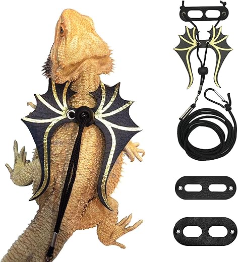 Bearded Dragon Lizard Leash Harness - 3 Size Pack Dinosaur Wing Lizard Harness Leash for Bearded Dragon Lizard Reptiles