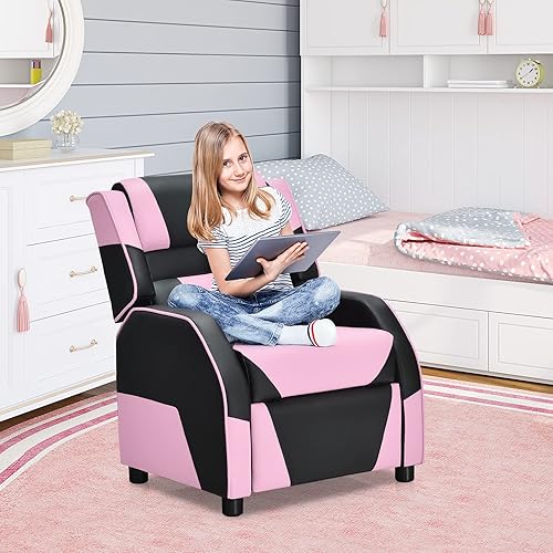 Miniatura 18 de Costzon Silla reclinable para niños, silla reclinable para juegos con reposapiés, reposacabezas y soporte lumbar, silla ergonómica de cuero para