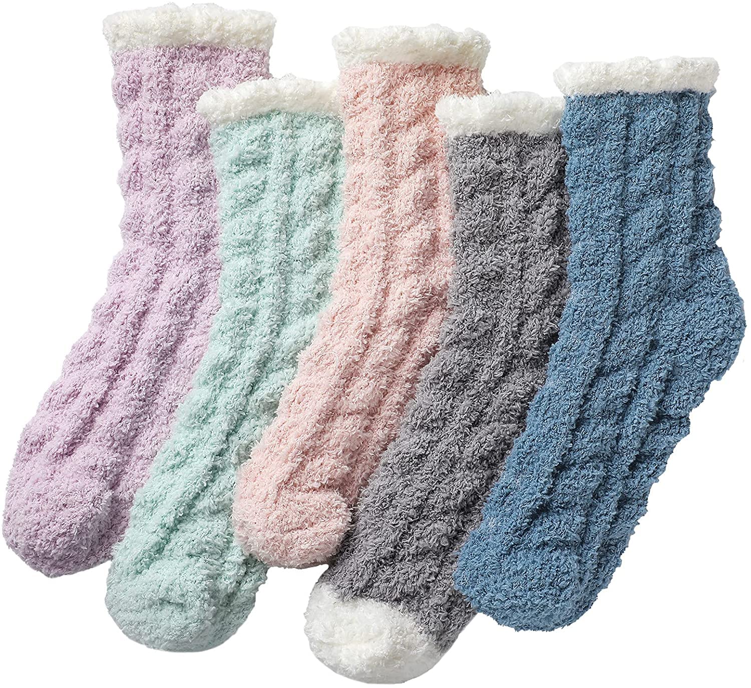 5 Pairs Fuzzy Socks, Fluffy Cozy Socks for Women,Slipper Socks Microfiber Sleeping Socks Soft Home Winter warm Socks with Bright Colors