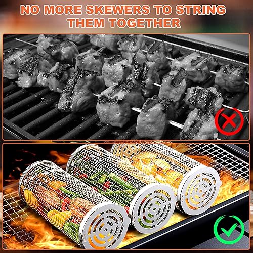 Miniatura 2 de Cestas de parrilla rodantes Accesorios al aire libre, tubos cilíndricos de acero inoxidable, jaula de verduras, parrilla para verduras, cesta de