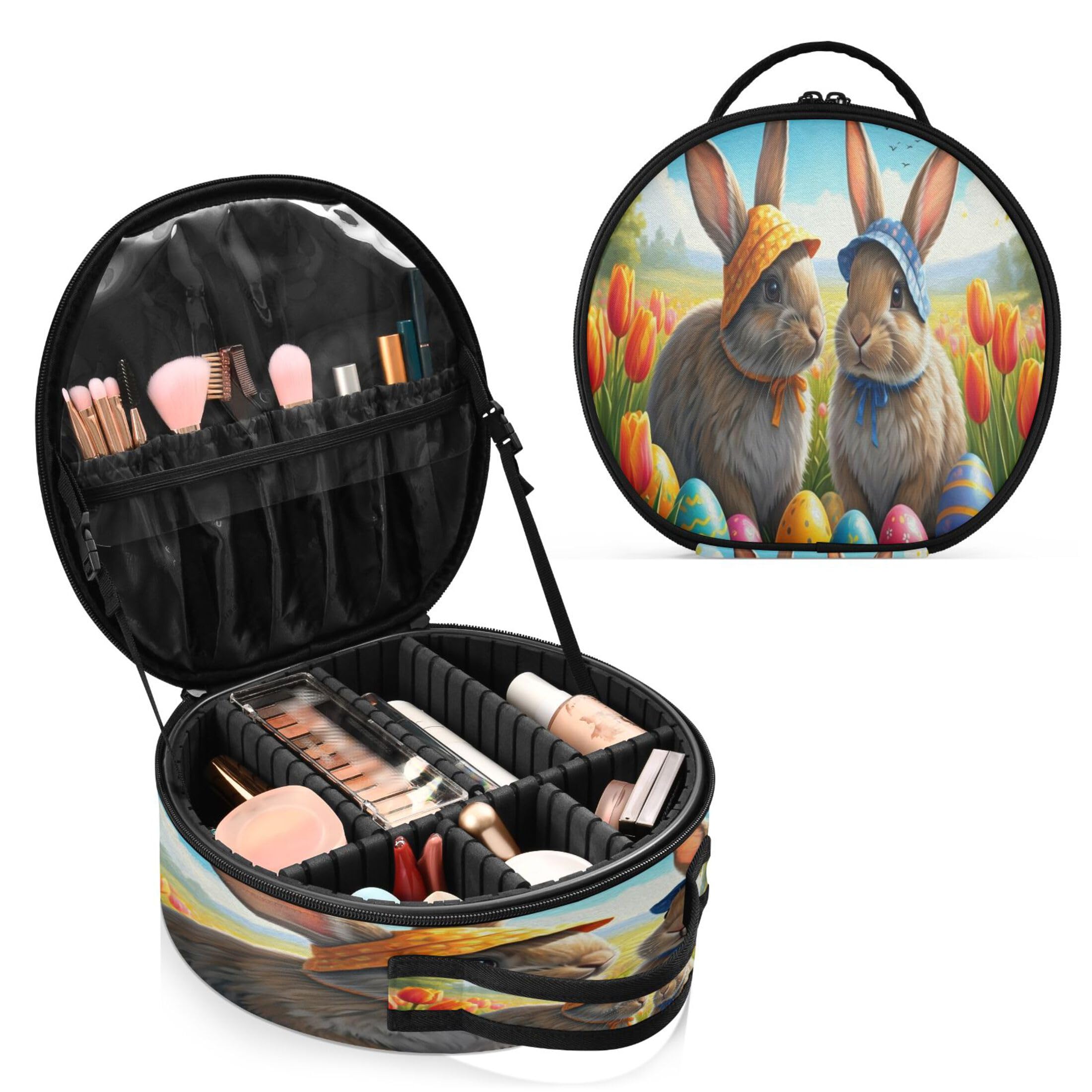 Takiito Easter Bunnies Travel Makeup Case Portable Makeup Box Artist Cosmetic Case Organizer With Adjustable Dividers