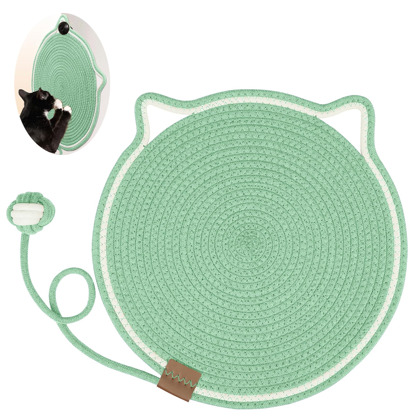 Cat Scratcher Mat, Natural Cotton Rope Cat Scratch Pad, 15.7'' Round Horizontal Floor Cat Scratching Pads for Indoor Cats, Cat Furniture Protector for Wall, Couch, Carpets, Sofas-image-38