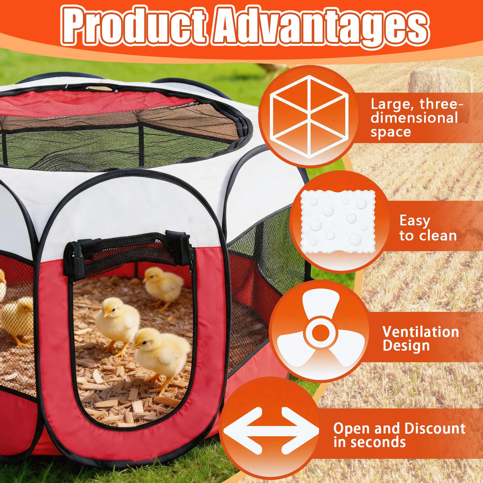 Criadora de Pollitos Caja de Cría Plegable, Kit de Inicio con Bebedero 1000ml Comedero y Percha Corral Gallinero Portátil para Polluelos Patos Conejos y Cachorros