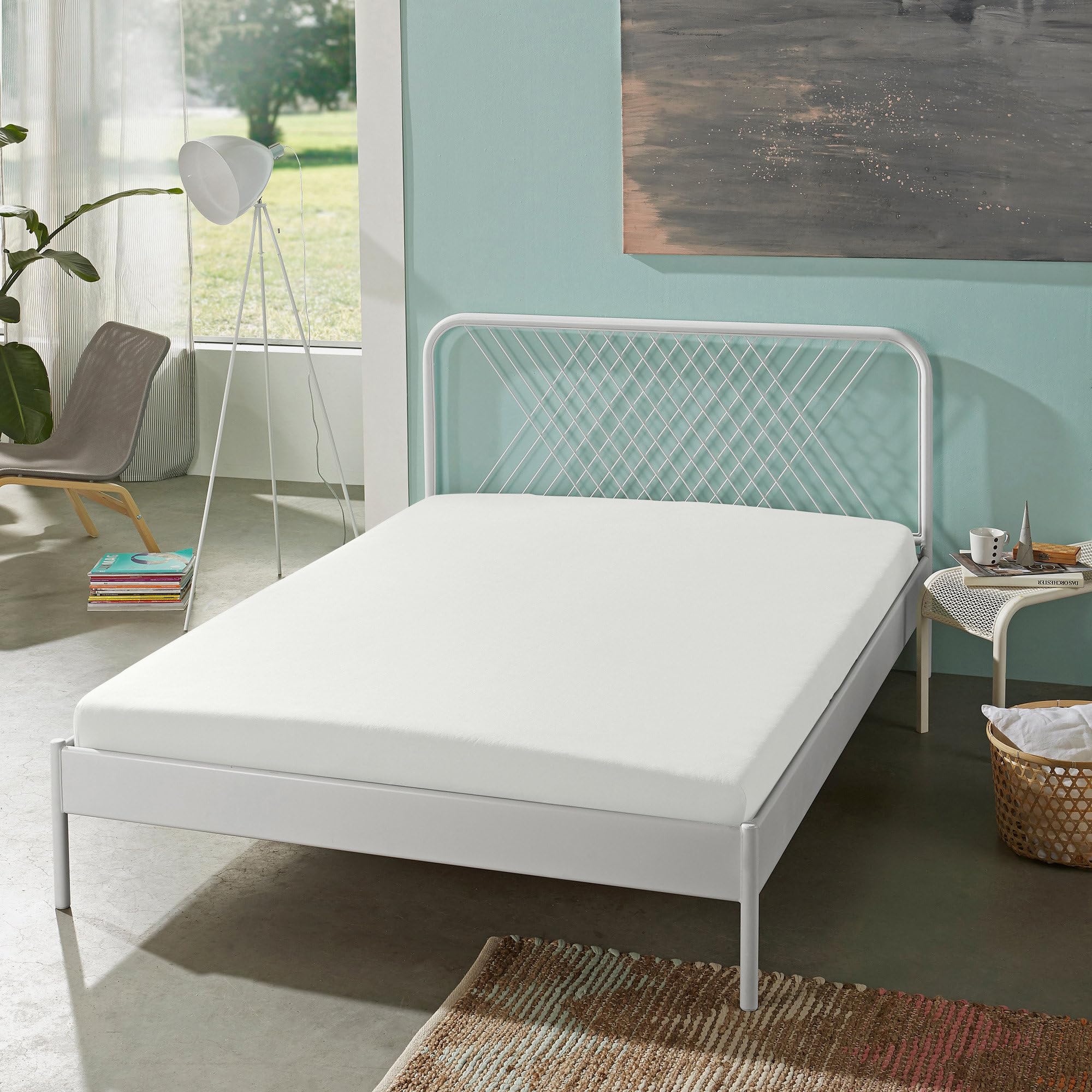 Erwin Müller Spannbettlaken Single-Jersey Multi-Stretch Regensburg Weiss Größe 90x190 cm - 100x220 cm - unglaublich weich, hohe Elastizität, langlebig, mit Rundumgummi