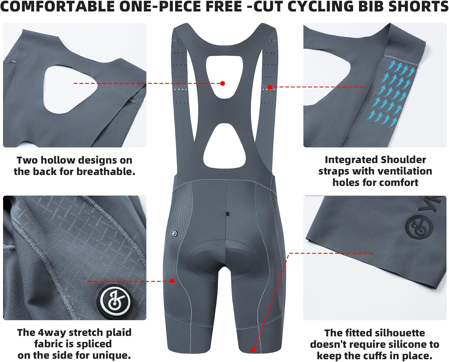 YKYWBIKE Cycling Bibs Men,Elastic Interface Padded Cycling Bib Shorts,Breathable Road Bike Bib Shorts,Biking Bib Short Men - Image 6