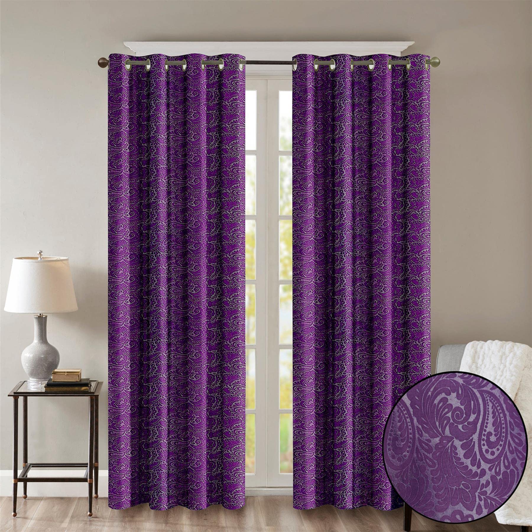 Roseley Embossed Eyelet Curtains Leafy Paisley Patterns Elegant Blackout Living Room Bedroom Dimout Window Treatment [Purple, 46" x 54"]