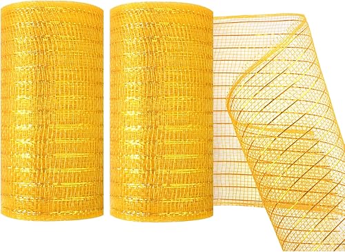MIKIMIQI Paquete de 2 cintas decorativas de malla decorativa de 5.9 pulgadas x 30 pies con papel de aluminio metálico, suministros de coronas, rollo