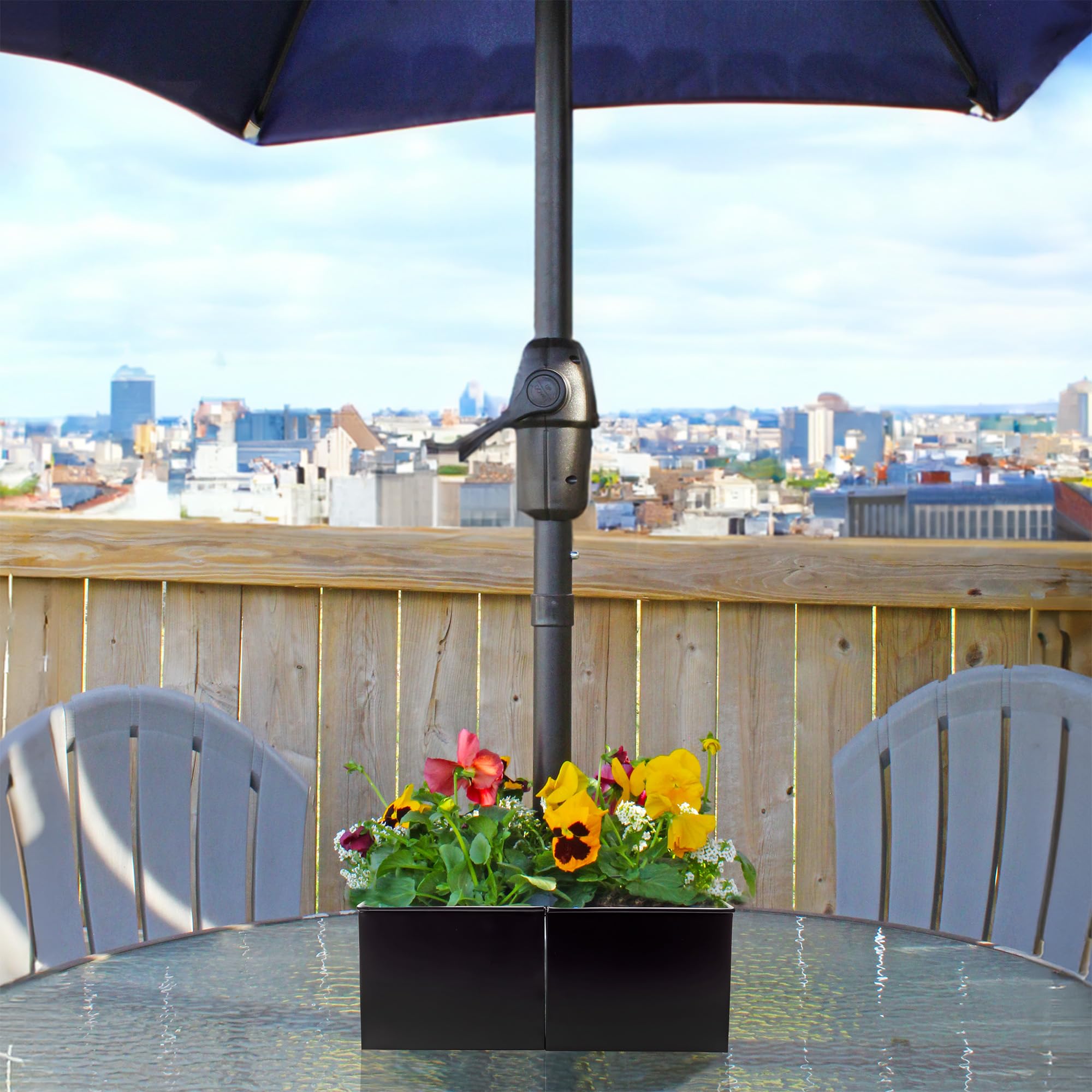 AuldHome Regenschirm-Pflanzgefäß für Terrassentisch, quadratisch, mit Schirmloch, Emaille, rechteckig, Übertöpfe