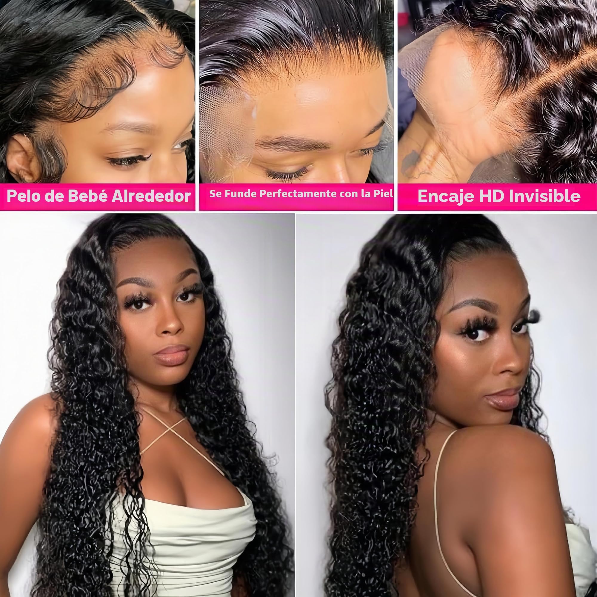 Peluca Brasileña Natural 13x4 Lace Frontal Water Wave Wig Pelucas Mujer Pelo Rizado Peluca Brasileña Cabello Humano Natural Wavy Free Part 150% Density 16 Pulgadas Color Negro Natural