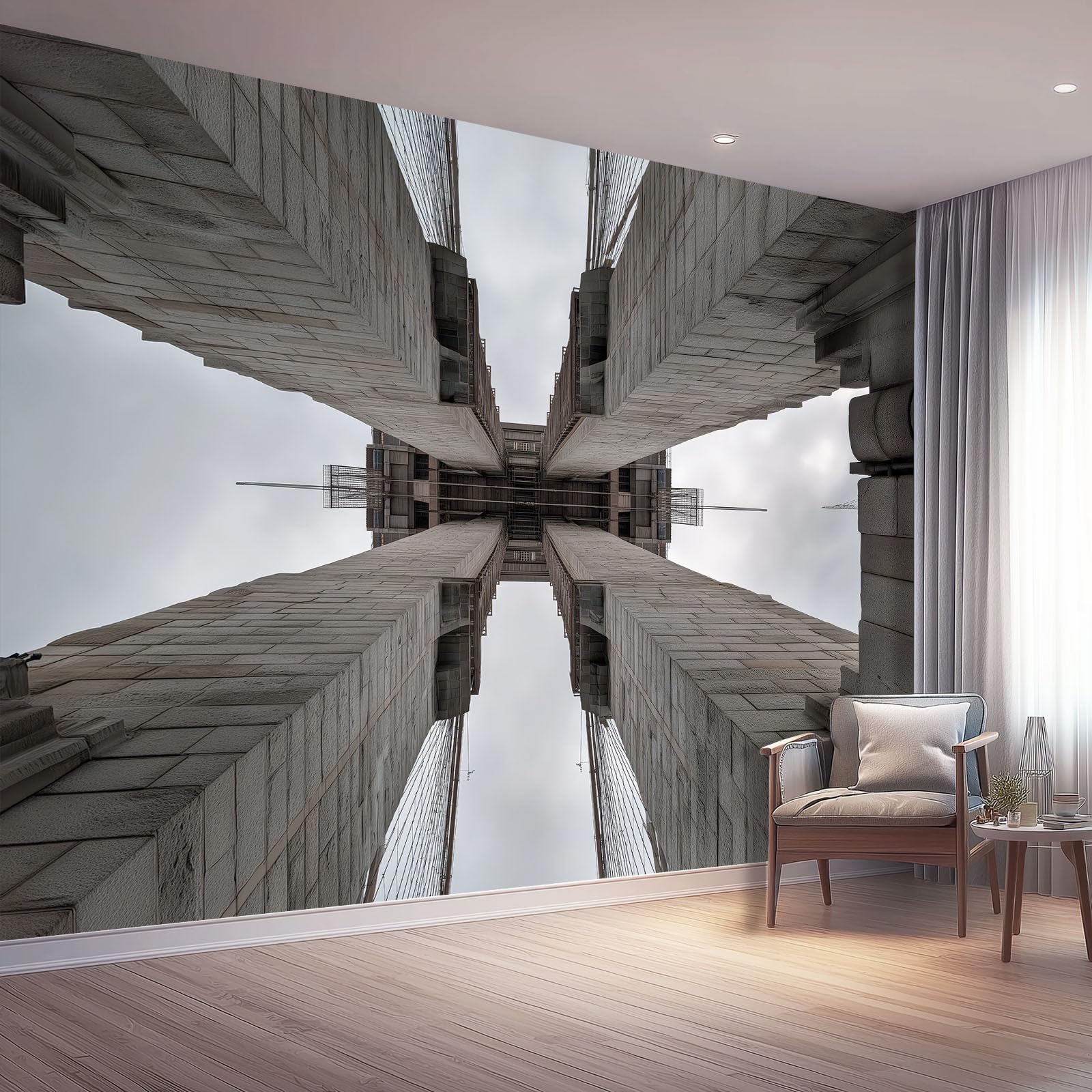 Fototapeta neoklasyczna tapeta ścienna szary plakat brooklyński most architektura fotograficzna do sypialni salonu TV ściana 250 x 175 cm