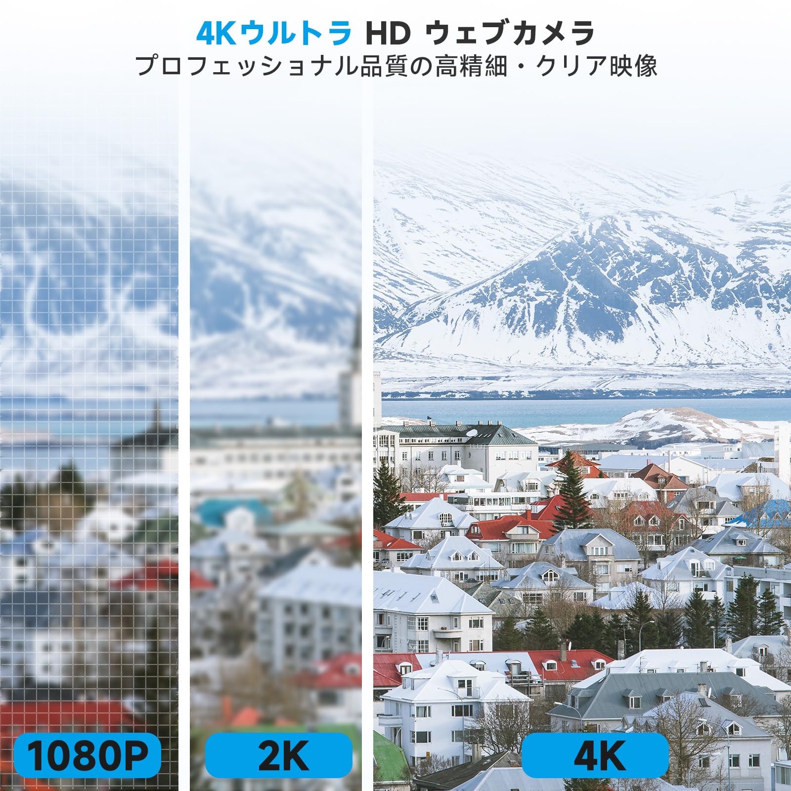 AOC 4K Webカメラ ウェブカメラマイク付き 【 99°広角 USB即挿即用 】usbカメラ webcam プライバシーカバー ノイズキャンセル 自動光線補正 会議用Webカメラ Streaming & Zoom 対応 パソコン カメラ Web camera ブラック - 2