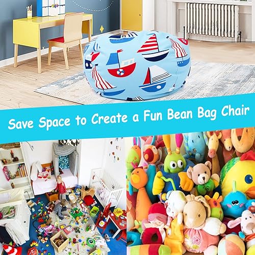 Miniatura 7 de YWhalep Funda para puf de almacenamiento de animales de peluche para niños y niñas, organizador de almacenamiento de juguetes extra grande, puf sin