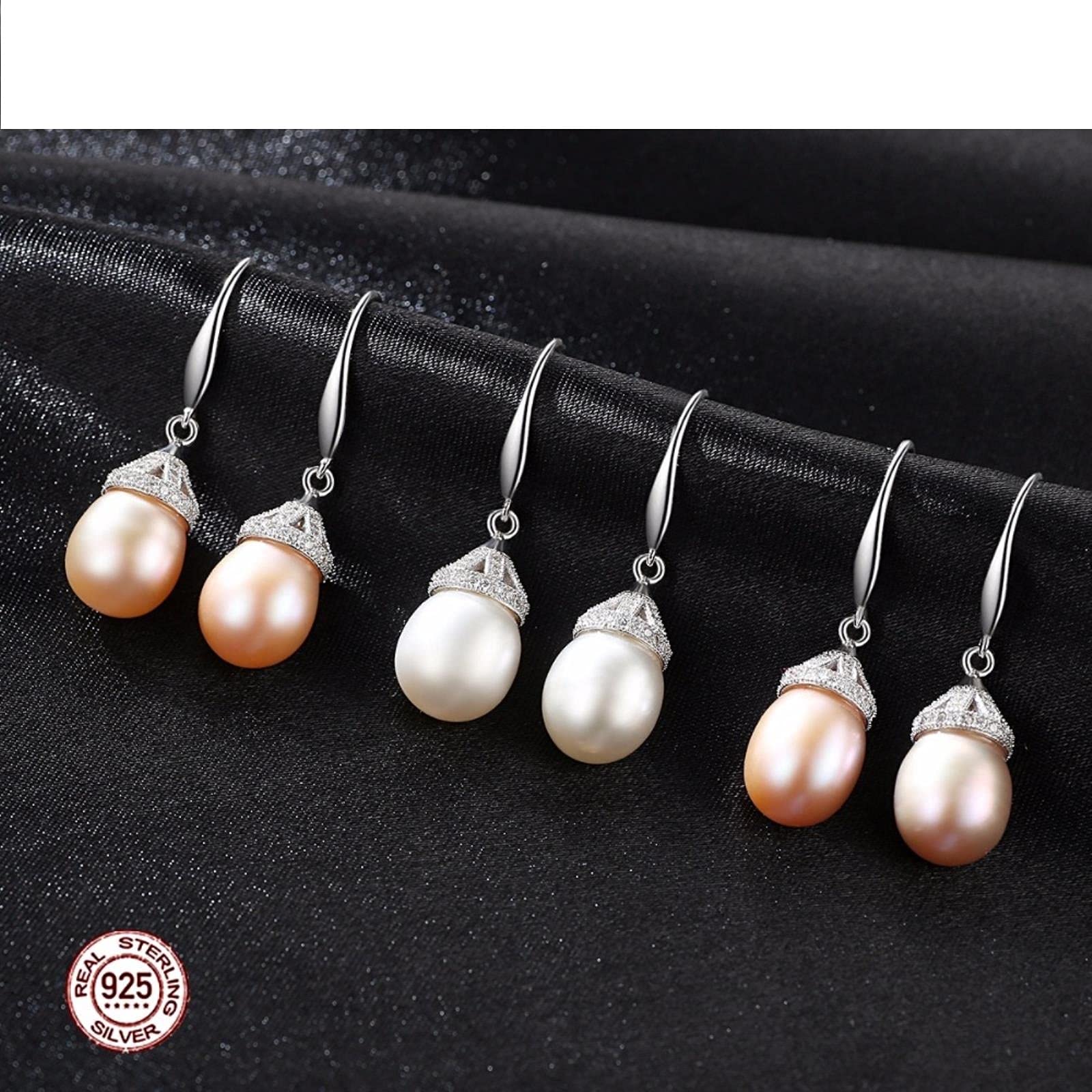 SALAN Orecchini di Perle Naturali Pure 10-11mm Perle A Goccia d'Acqua Dolce Orecchini Pendenti in Argento Sterling 925 Regalo di Gioielleria Raffinata per Le Donne
