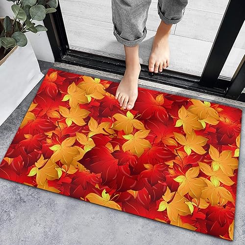 Tapete de bienvenida abstracto con hojas de arce, para baño, interiores, entrada, decoración del hogar, hojas de plantas de otoño, 16 x 24 pulgadas