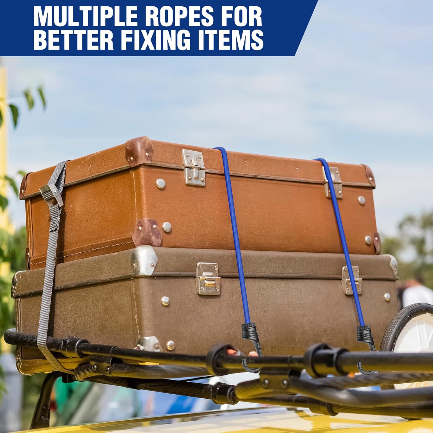 WORKPRO 24 Inch Bungee Cords with Hooks, 4 Pack Superior Rubber Heavy Duty Bungee Straps Strong Elastic Rope for Outdoor Tent, Luggage Rack, Camping, Cargo, RV, Bike, Transporting, Storage, Blue
