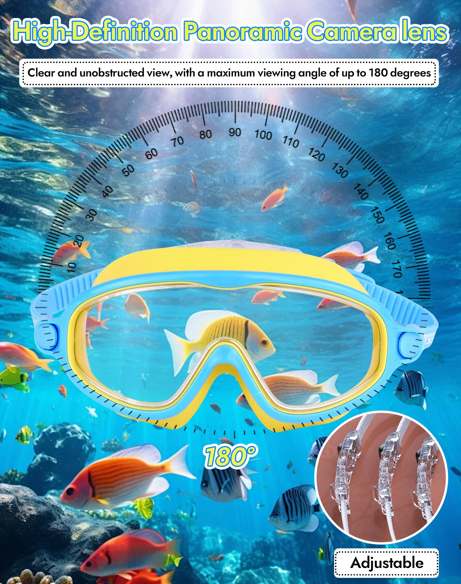 Swimbi Splsh Vision Brille, Blumi Baby Splashyeyes Goggles, Anti-Fog & UV Kinder Schwimmbrille mit Ohrstöpseln & Nasenklammer, Weitsicht Schwimmmaske für Kinder 3-14