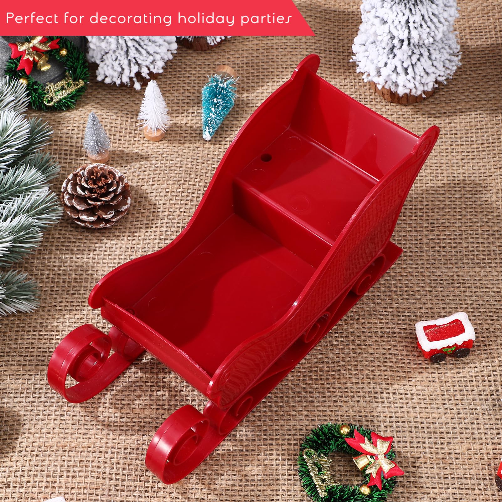 PartyKindom 3 Sätze Weihnachtsschlitten Winterdeko Weihnachtskorbschlitten Weihnachtshandwerk Weihnachtstischschlitten Schlitten Für Christbaumplatte Weiden Plastik Rot 2 Stück * 3