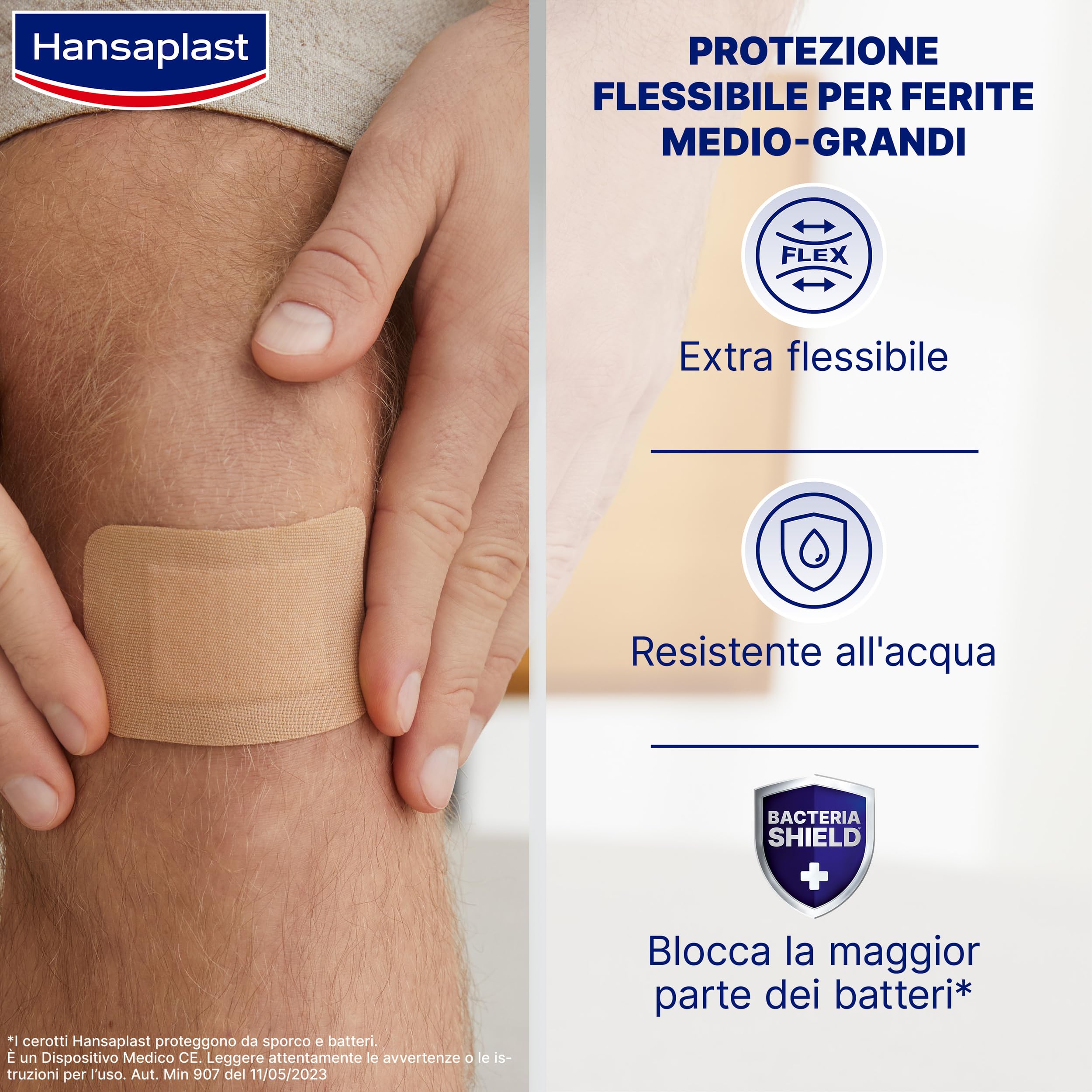 Hansaplast FLEXIBLE XL, Cerotti medicazione per articolazioni, ginocchia e gomiti, Cerotto flessibile e resistente all'acqua che si adatta ai movimenti, 1 Confezione da 10 cerotti grandi 5 x 7,2 cm