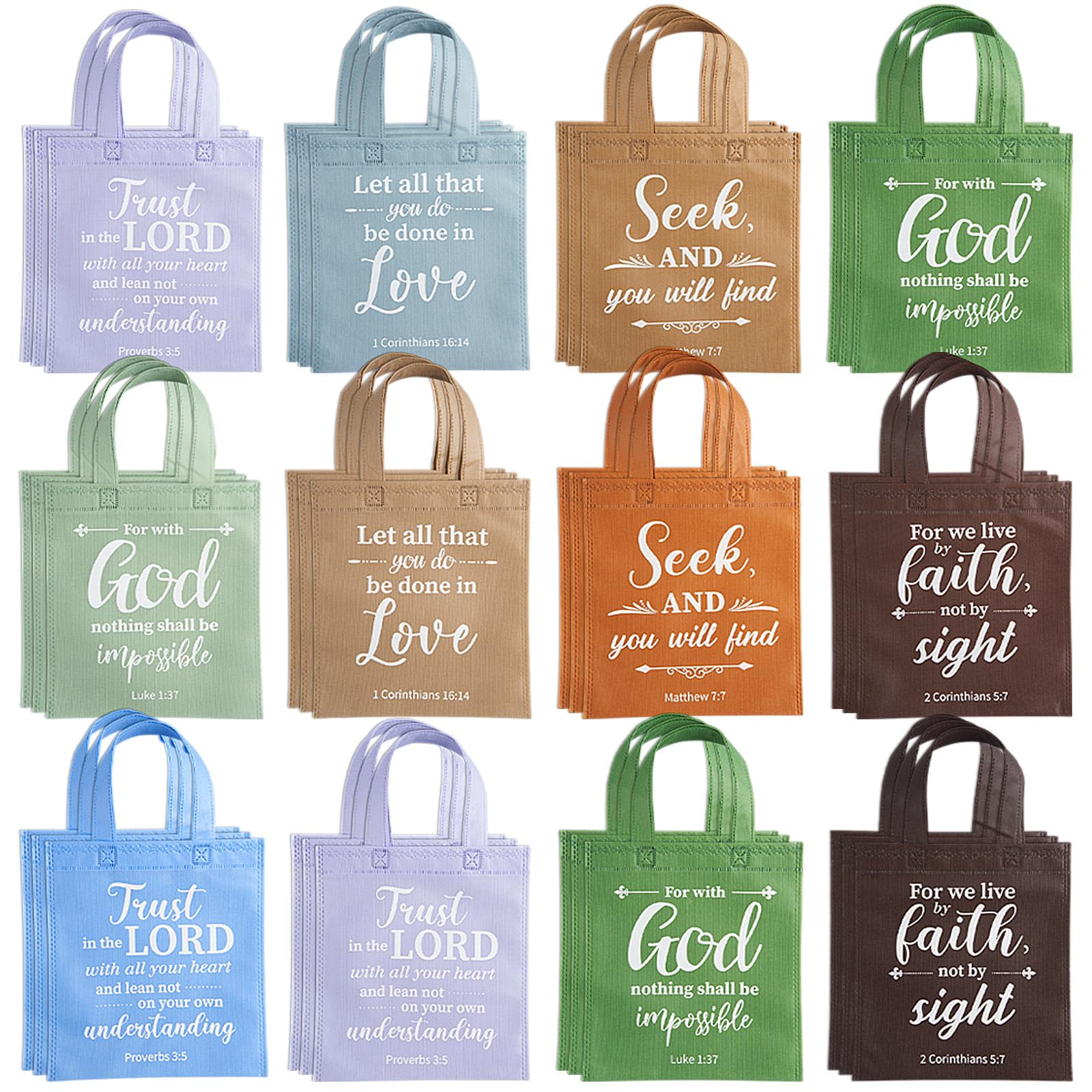 WILLBOND 30 Pcs Christian Gift Bags Reusable Bible Verse Non Woven Gift Bags Bulk Inspirational Fabric Tote Wrapping with Handle for Religious Theme Party Christmas Party Supply (Morandi Color)