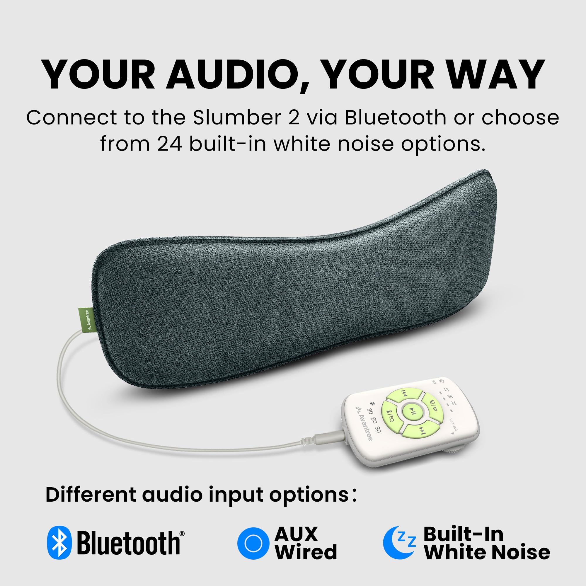 Avantree Slumber 2 – Cuscino Altoparlante Bluetooth con 4 Speaker Piatte, Rumore Bianco, Telecomando,Timer Spegnimento, Cuffie per Dormire, Design Morbido per Dormire di Lato