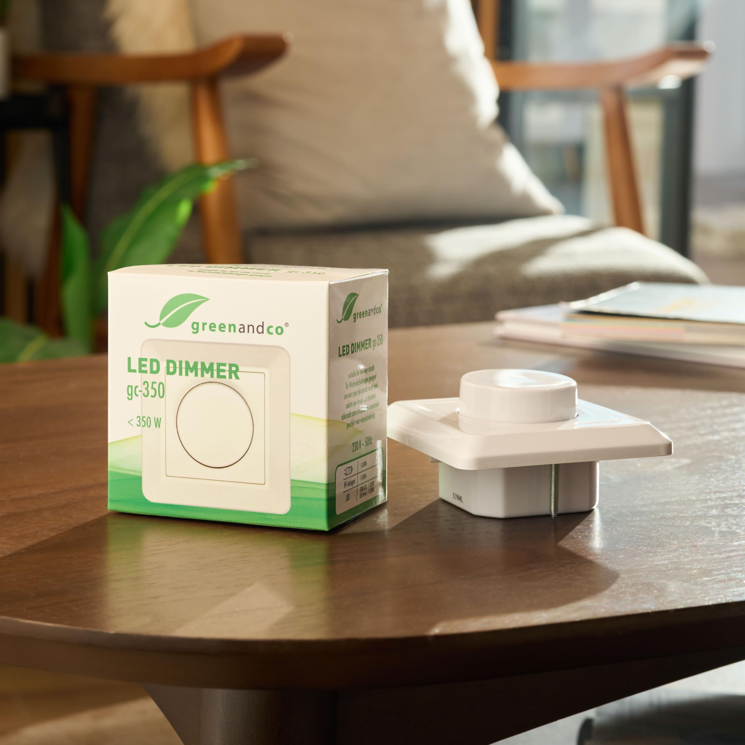 greenandco gc-350 regulador de intensidad LED giratorio | 1-350 W | también adecuado para circuitos con conmutador | función de disparo programable | empotrable | blanco