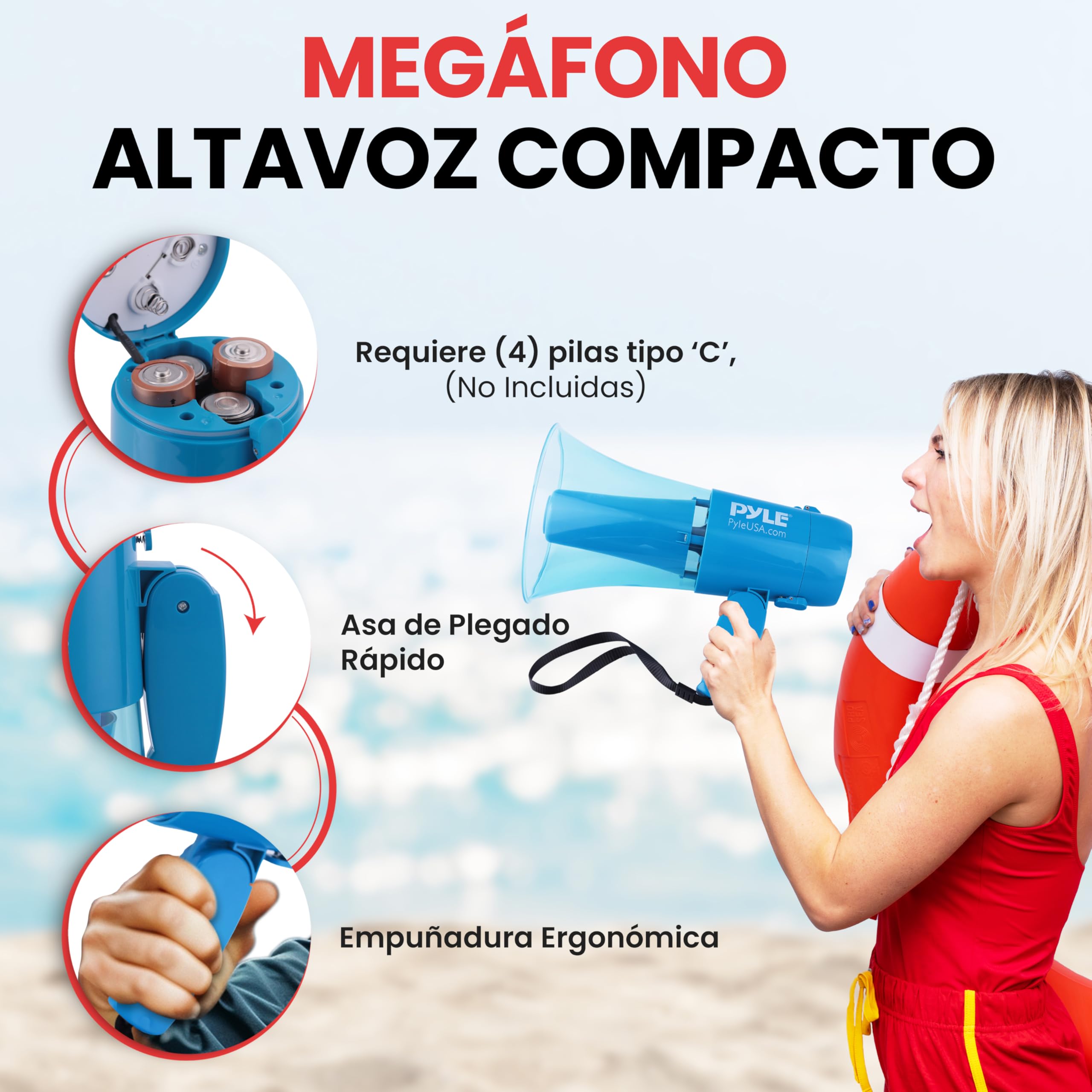 Pyle megafono, Portatil, A Prueba de Agua, Ideal para Interiores y Exteriores, Funciones de grabacion, Sirena y Musica, 30V — view 3
