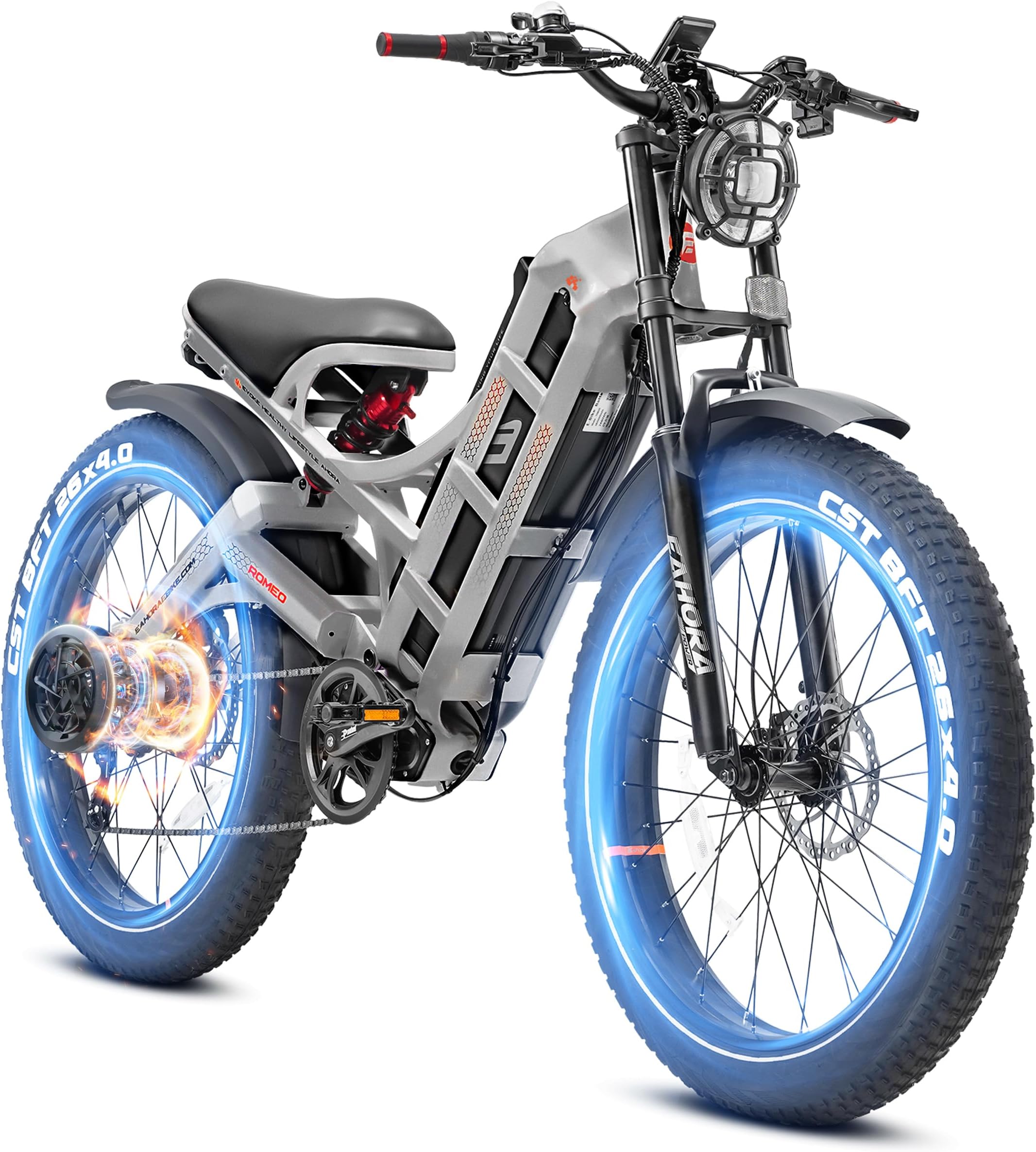 Romeo Pro II 1600W/4000W Electric Bike for Adults 52V 60AH/70AH Long Range Dual Motor Electric Mountain Bike Dual Hydraulic Brakes Full Suspension EBike Colorful Display Electric Bicycle
