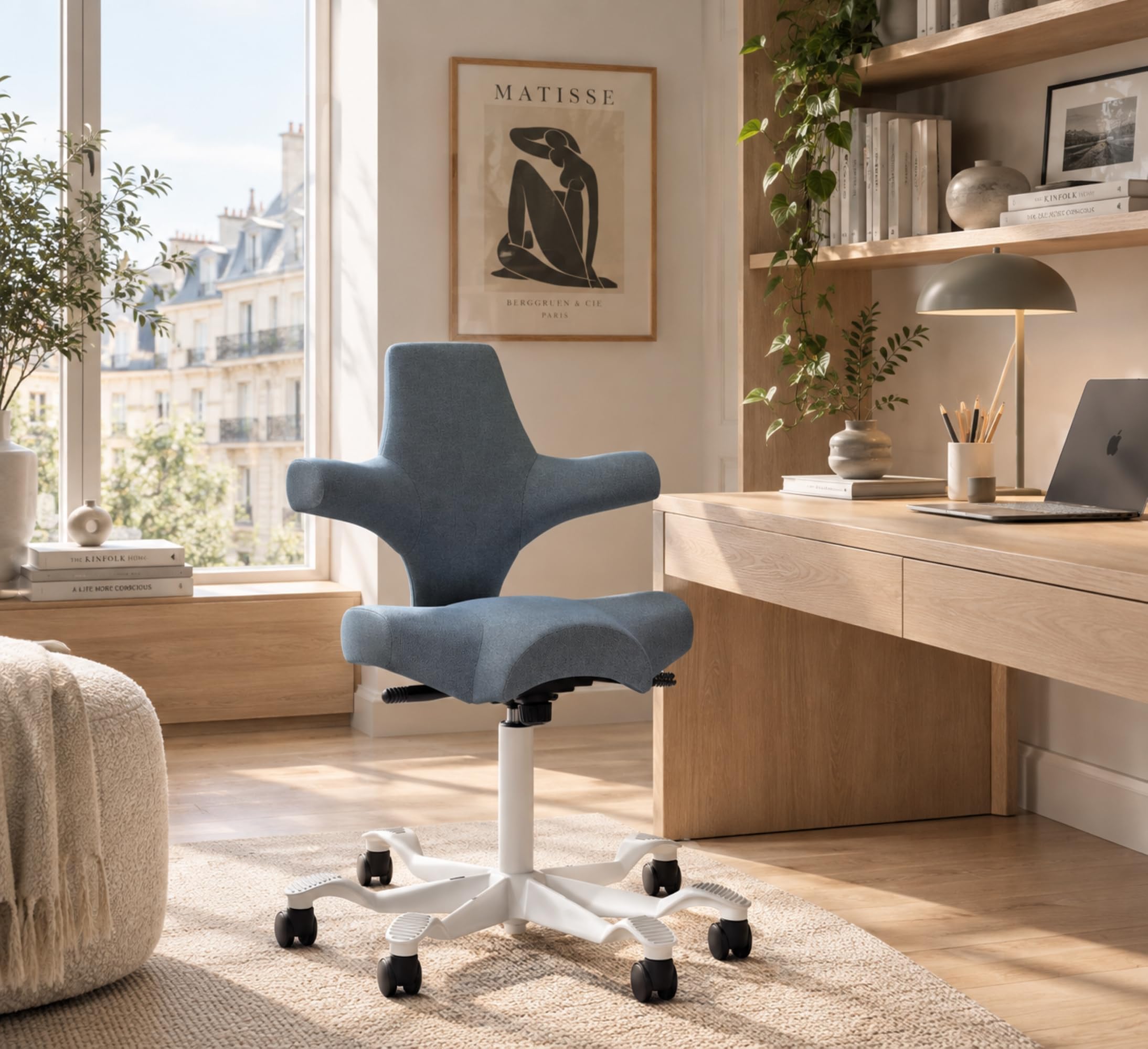 HAG Capisco Sit to Stand Chair-White Frame-Upholstered Dark Gray
