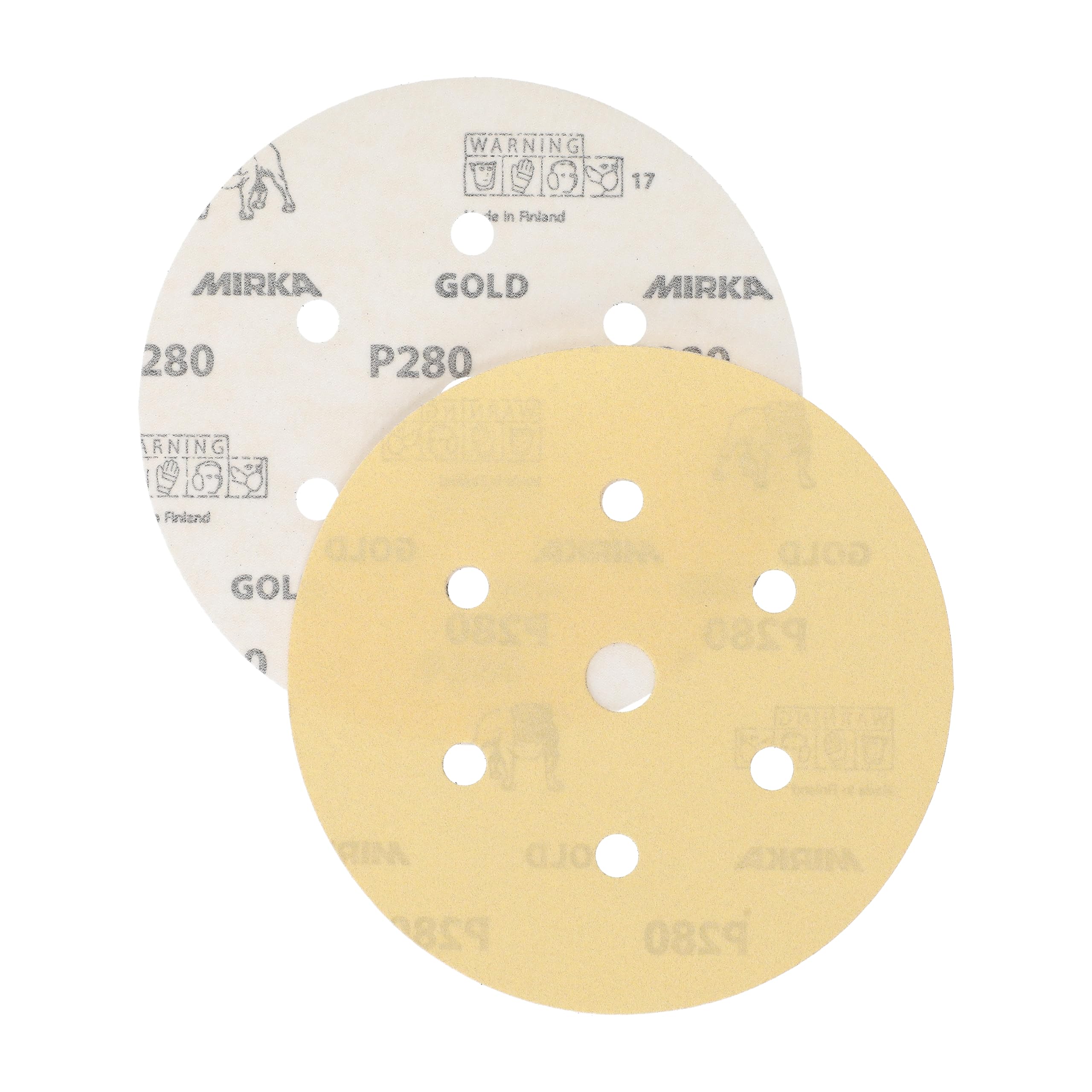 Mirka Gold Carta abrasiva universale Ø 150 mm a strappo 7 fori, grana P280, 100 pz/Per levigare intonaco, stucco, truciolato, legno, vernice