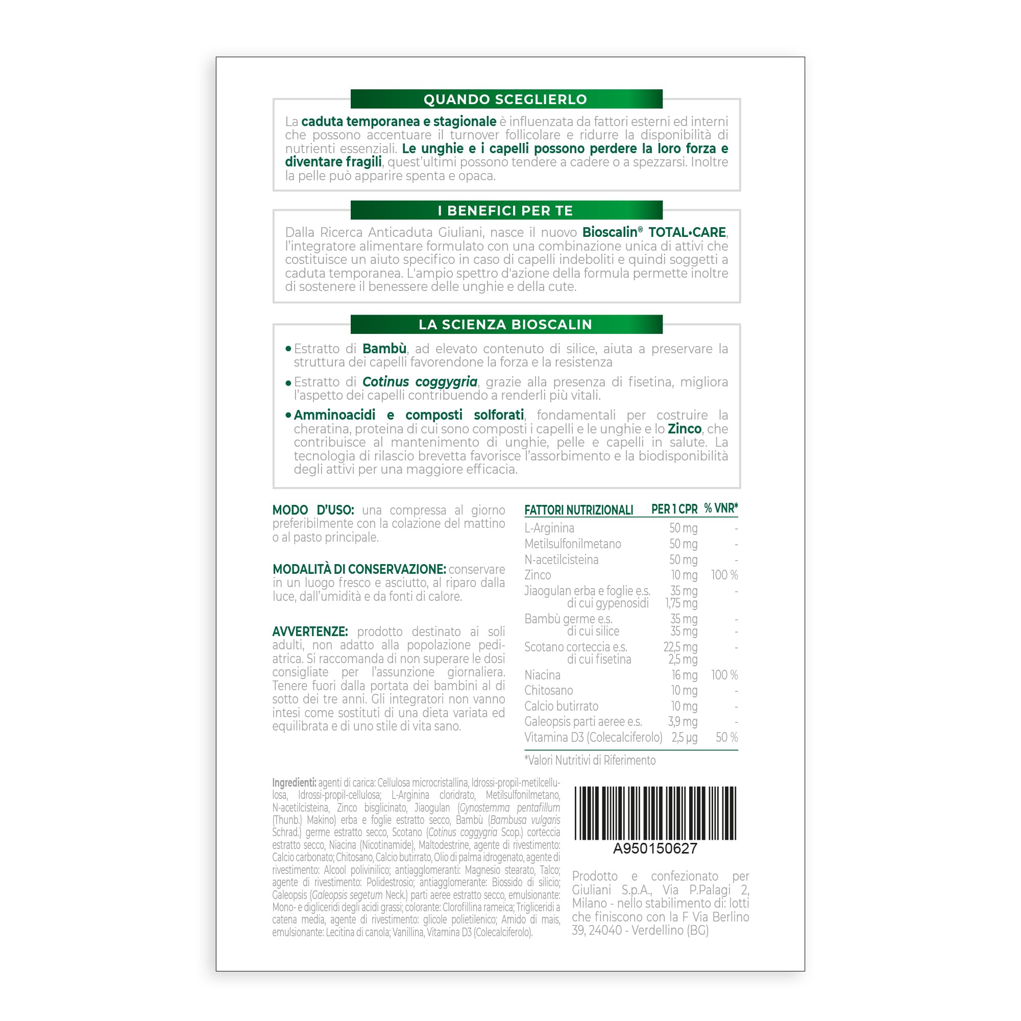Bioscalin TOTAL•CARE – Kit Capelli – Trattamento 1 mese - Integratore per Capelli, Cute e Unghie (30 Compresse) + Attivatore Capillare 10 ml, Anticaduta, Donna e Uomo