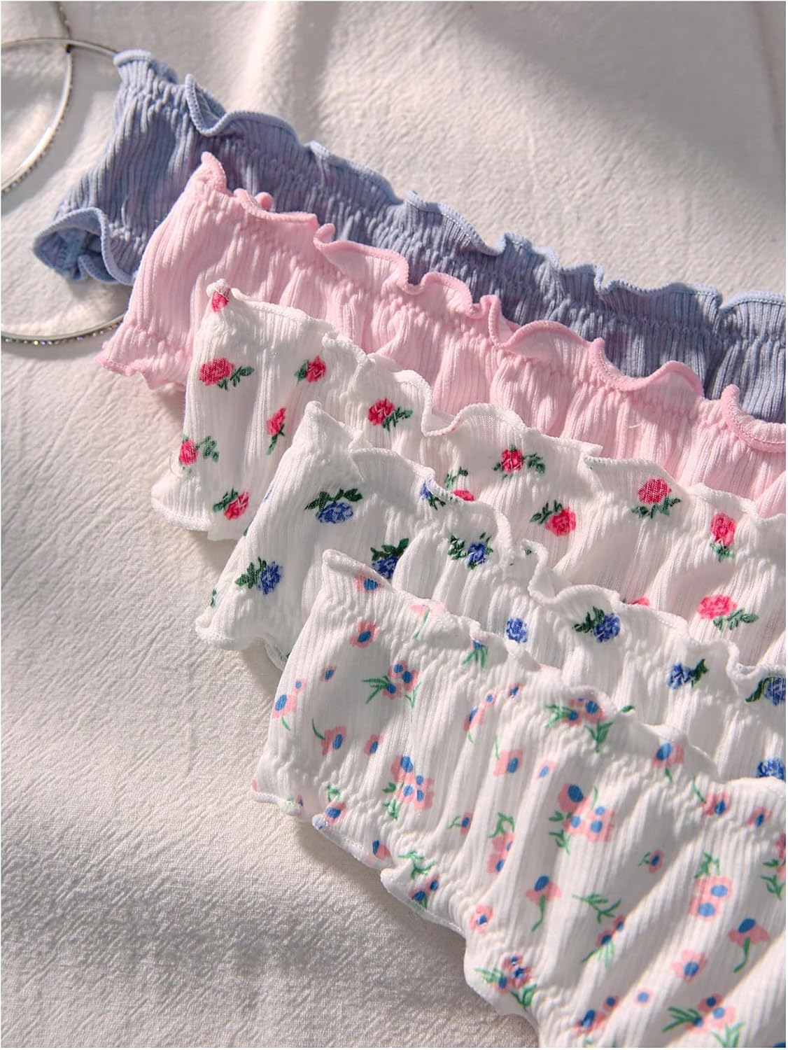 Verdusa Women's Plus Size 5 Pack Cute Floral Underwear Panties Low Rise Thong Sets - Image 3