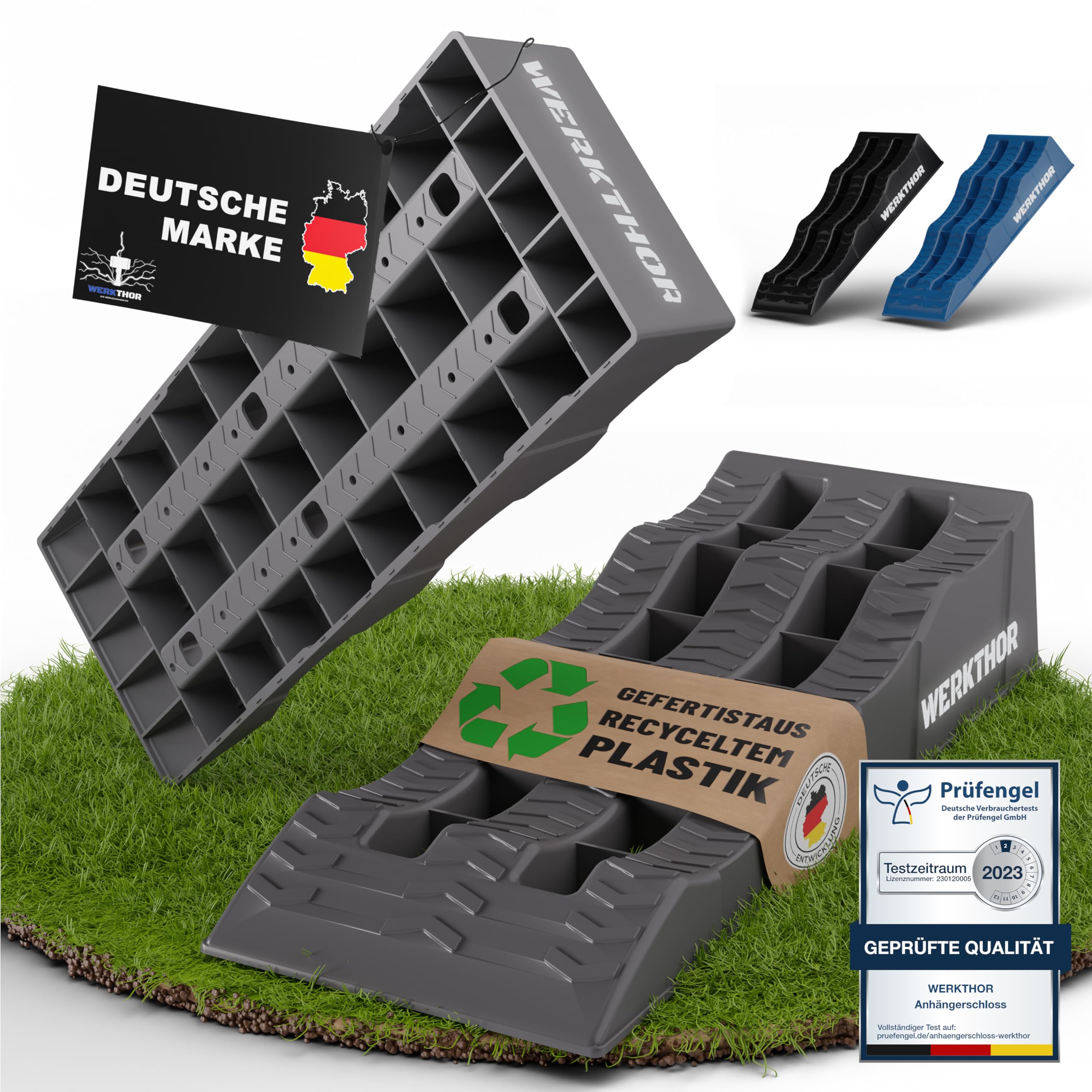 WERKTHOR Cales pour Camping-Car (Gris) - [Jeu de 2] Cales Stables pour Caravanes et Camping-Cars | Cales pour Camping-Car pour Une Mise à Niveau Sûre [<3t] - Conception Robuste pour Toute Surface
